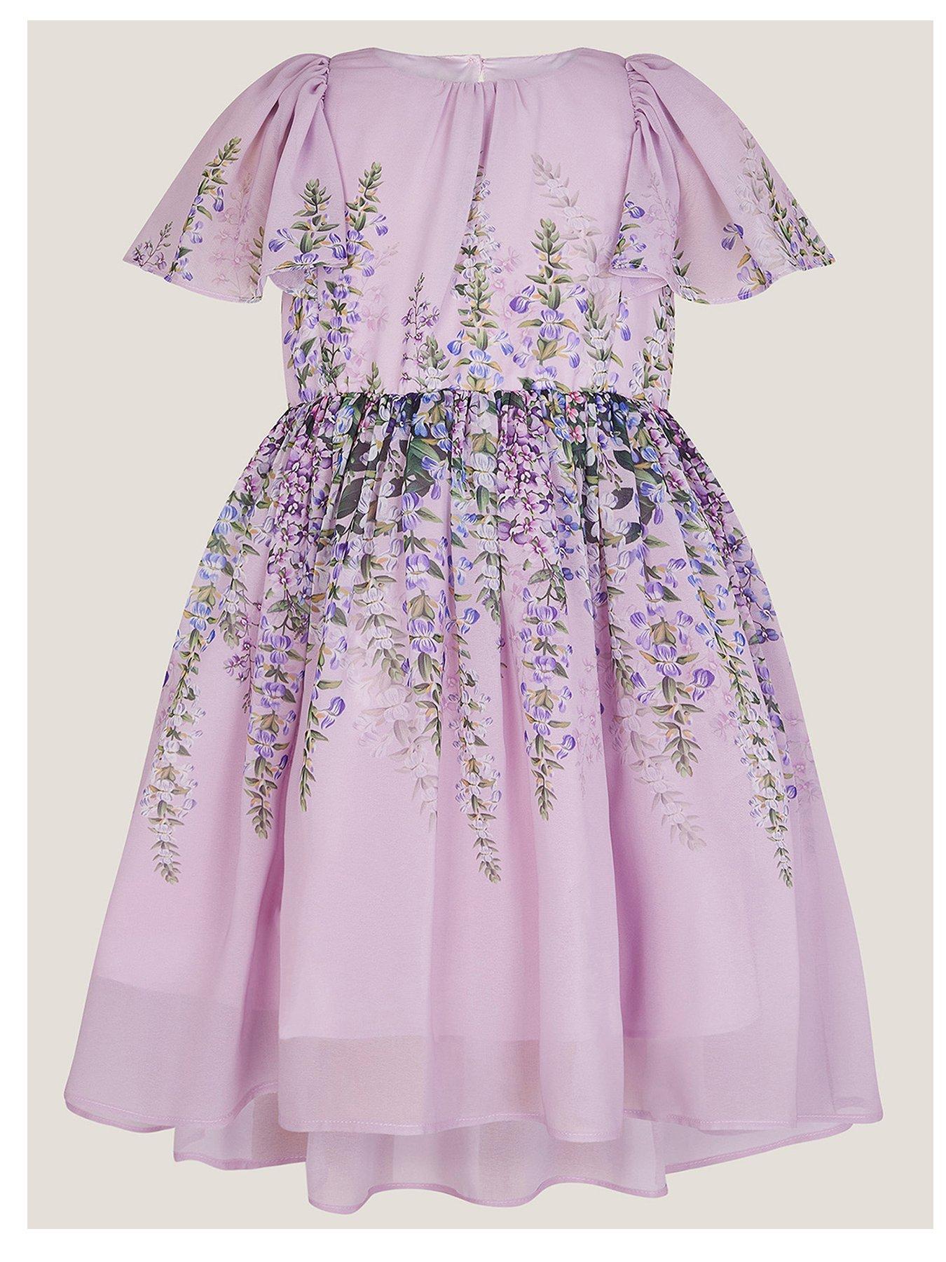 undefined Girls Floral Print Flutter Sleeve Dress - Light Purple