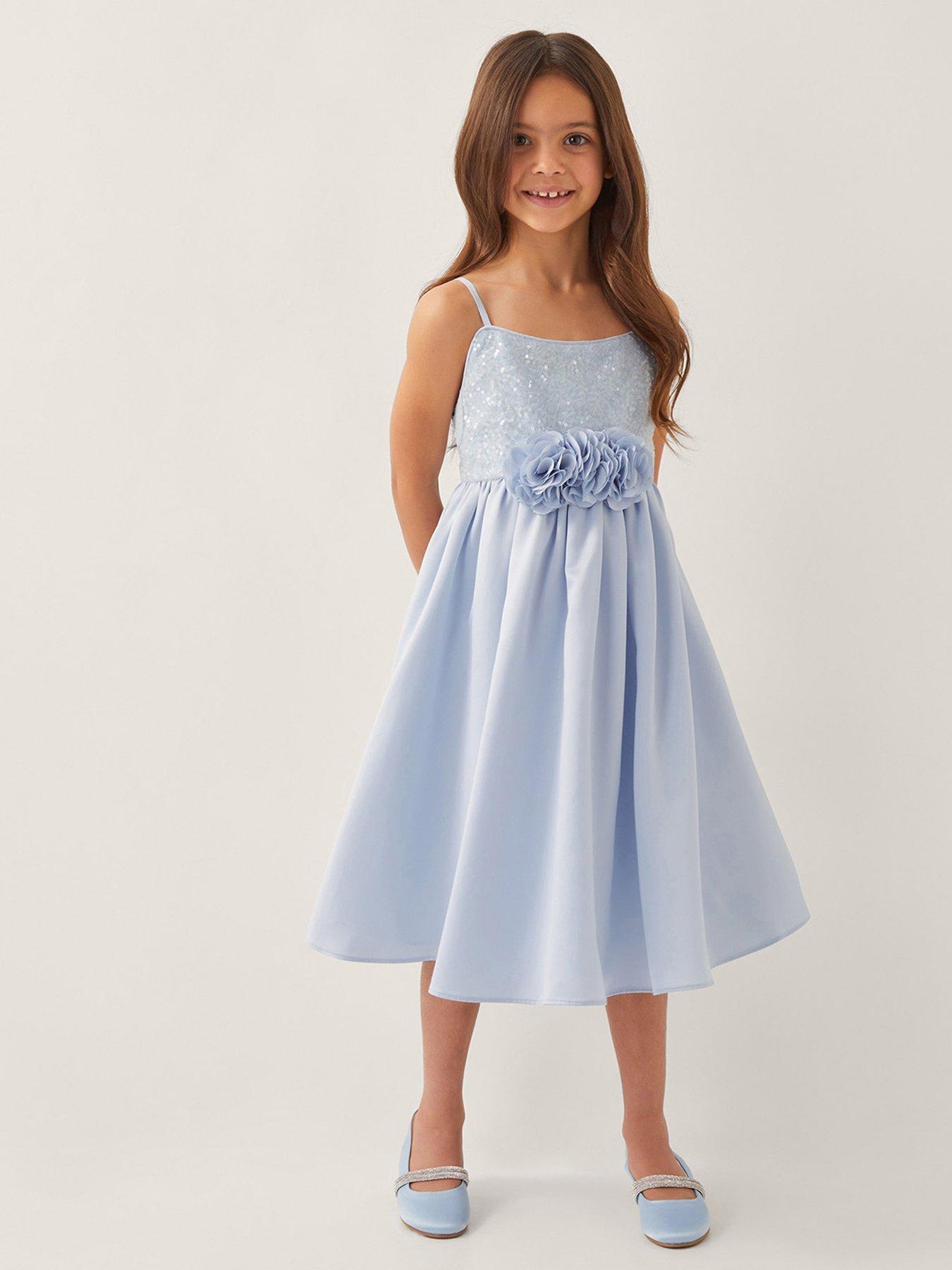 undefined Girls Orelia Strappy Sequin Satin Dress - Blue