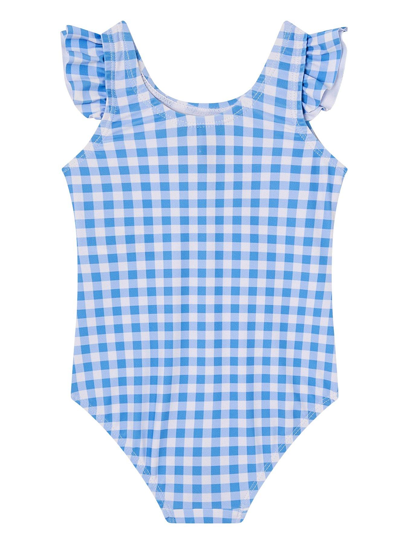  image of monsoon-baby-girls-gingham-seashell-swimsuit-multi
