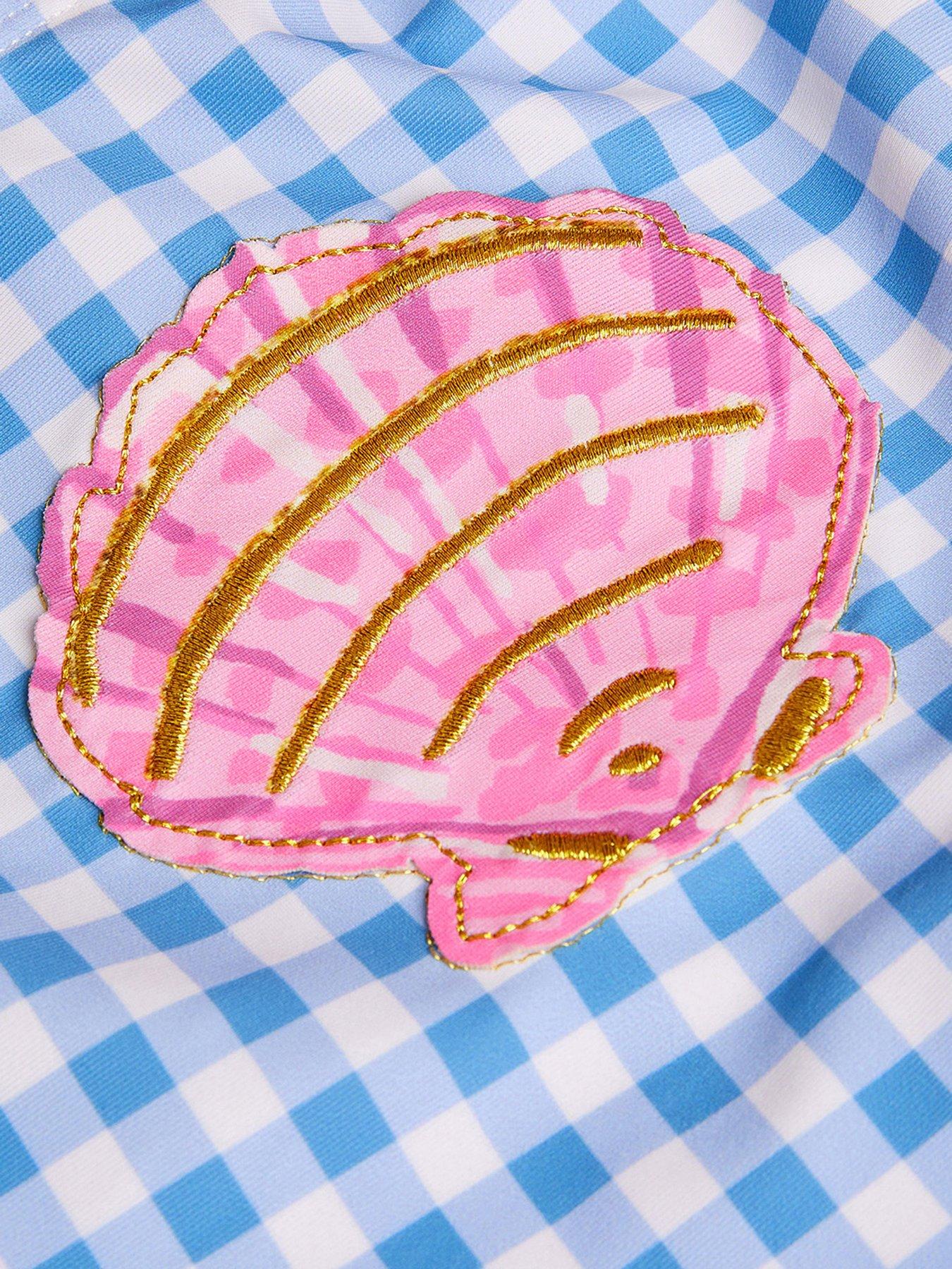  image of monsoon-baby-girls-gingham-seashell-swimsuit-multi