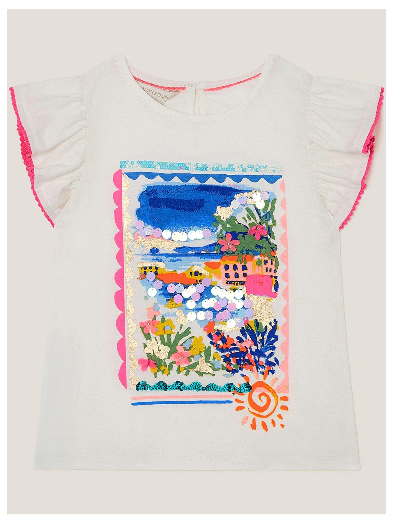 undefined Girls Resort Scene Top - Light Cream