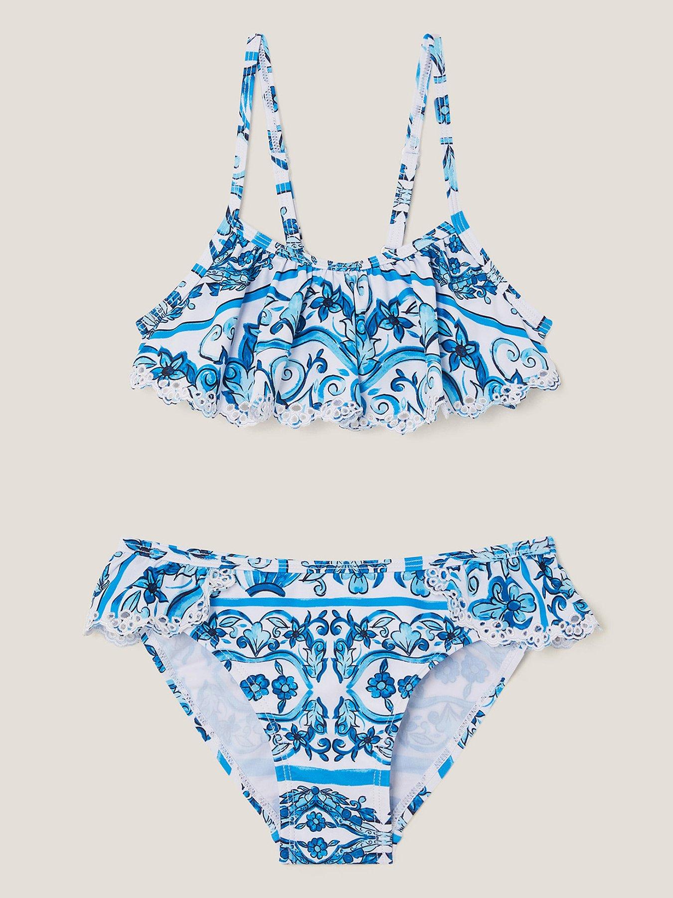  image of monsoon-girls-calista-print-ruffle-bikini-blue