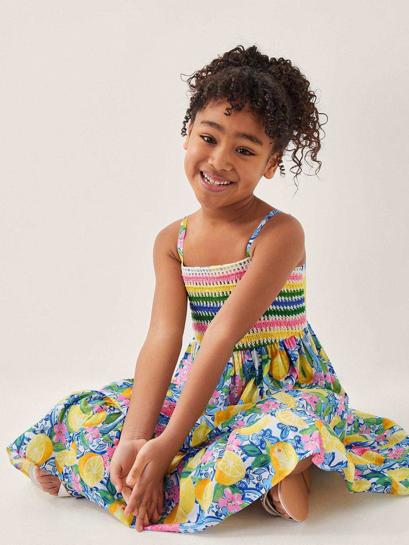 undefined Girls Amalfi Lemon Print Crochet Dress - Light Yellow