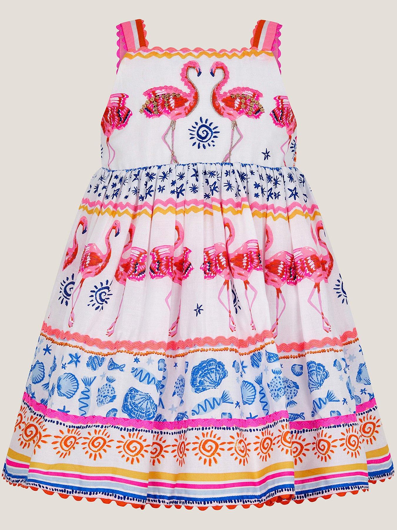 Image 2 of 4 of Monsoon Baby Girls Flamingo Print Mini Dress