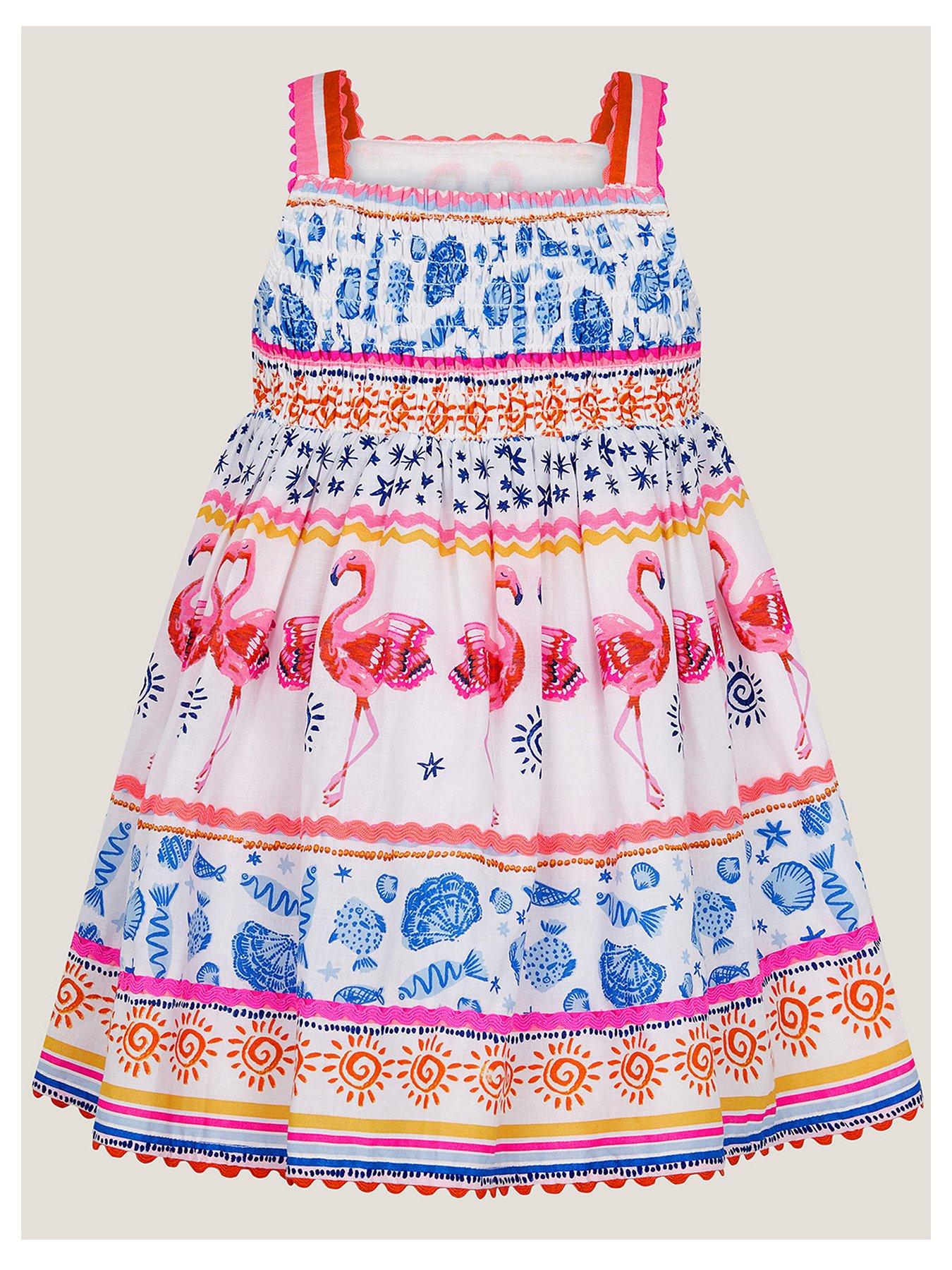 Image 3 of 4 of Monsoon Baby Girls Flamingo Print Mini Dress