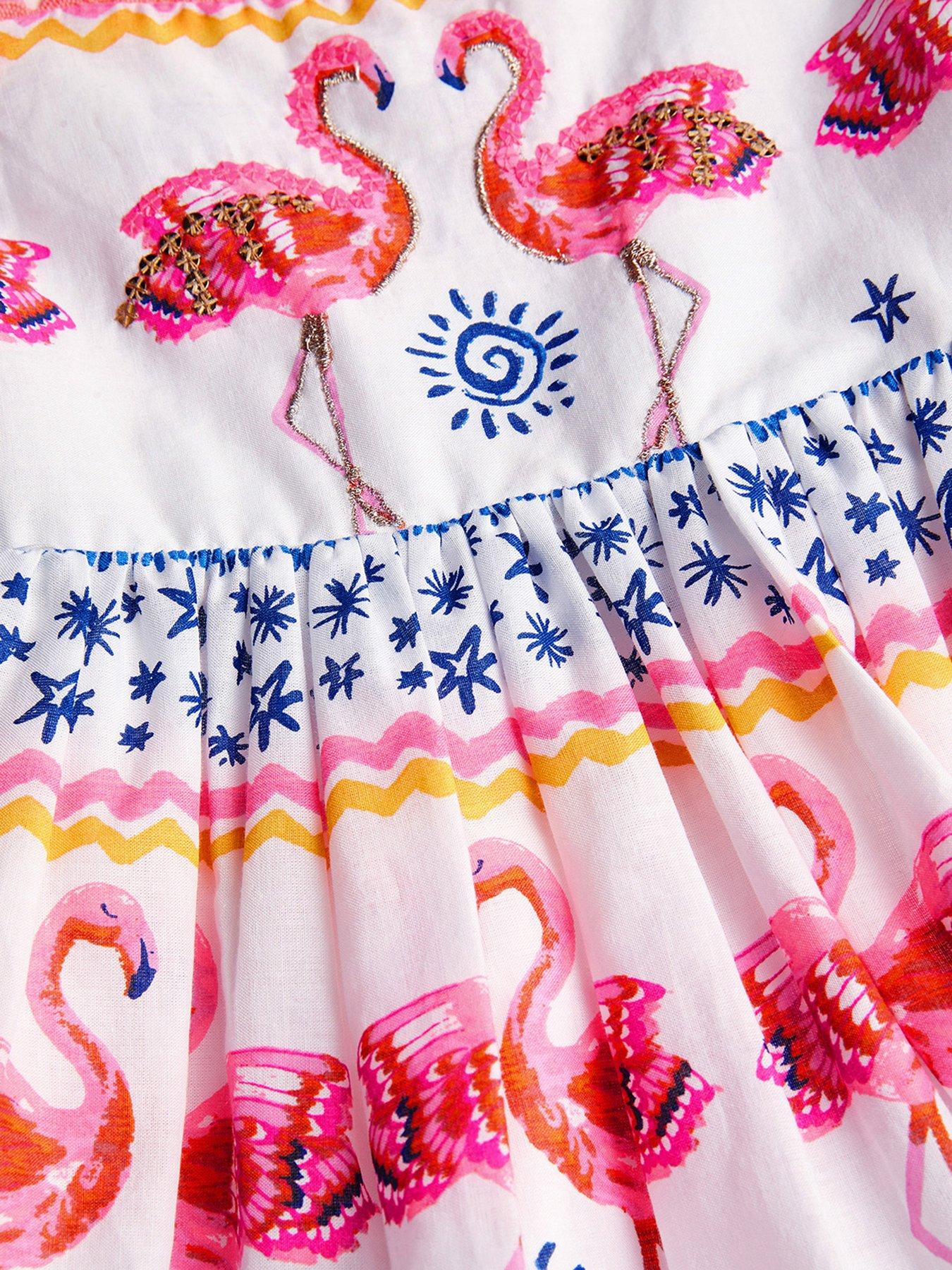 Image 4 of 4 of Monsoon Baby Girls Flamingo Print Mini Dress