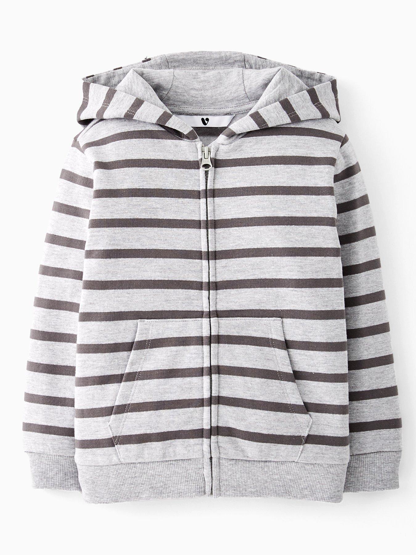undefined Boys Strpe Zip Through Hoodie - Navy