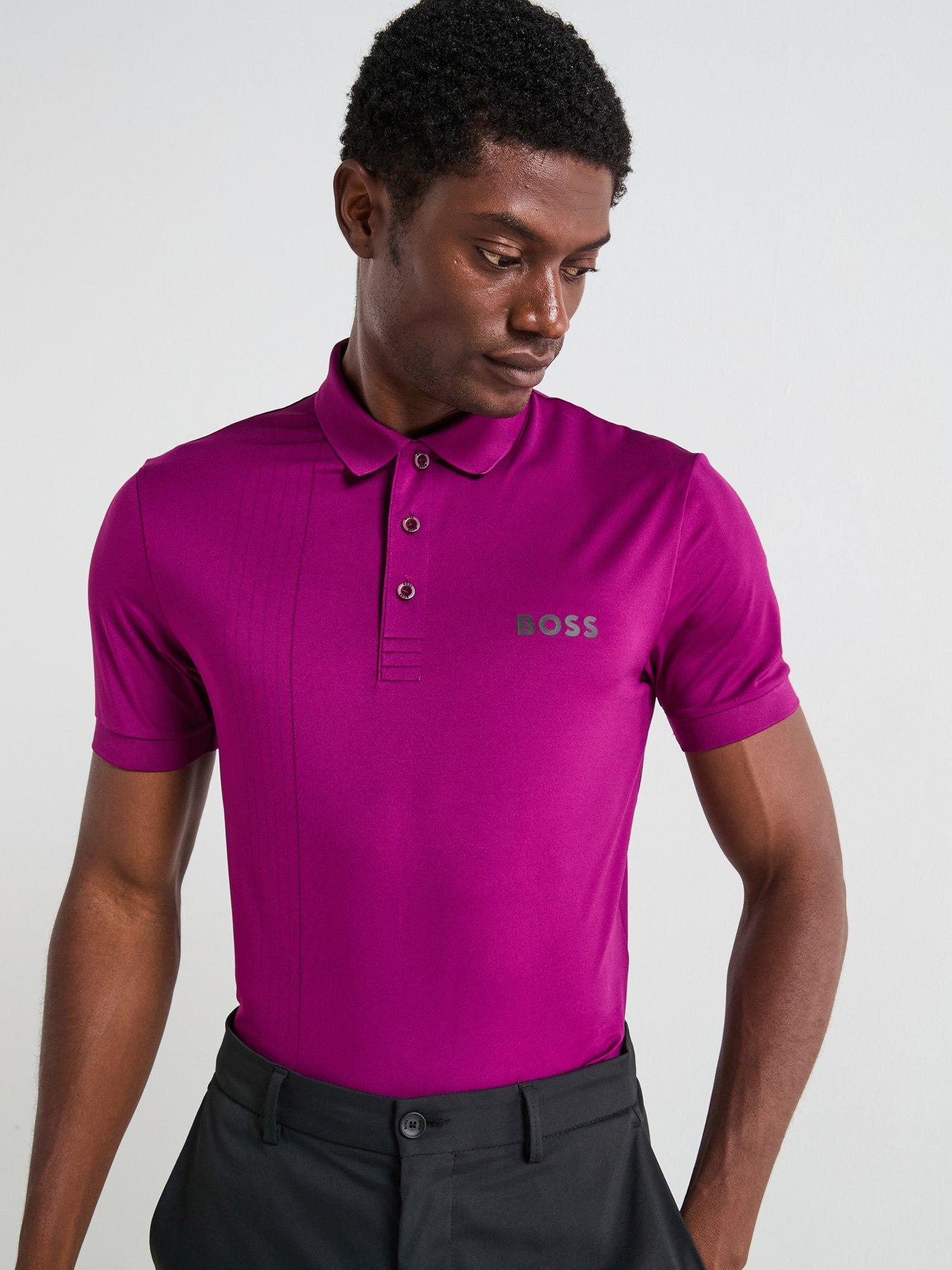 Image 1 of 4 of BOSS Mens Golf Check Polo - Purple