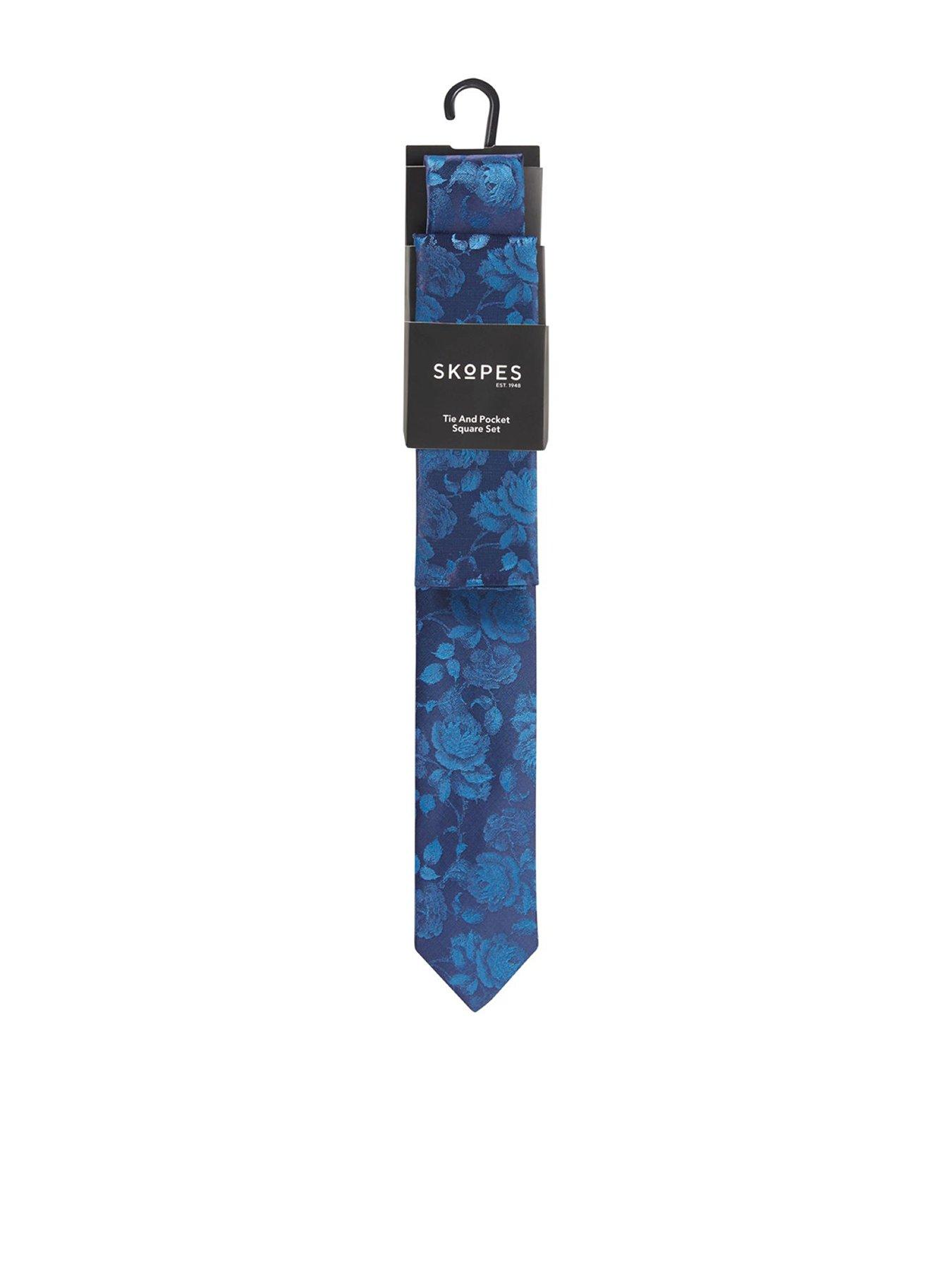 Skopes Teal Floral Tie And Pocket Square Set - Aqua