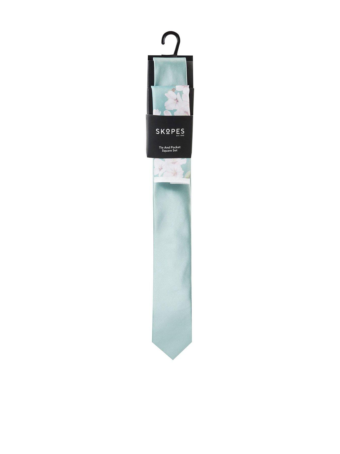 undefined Mint Green Tie And Floral Printed Pocket Square Set - Light Green