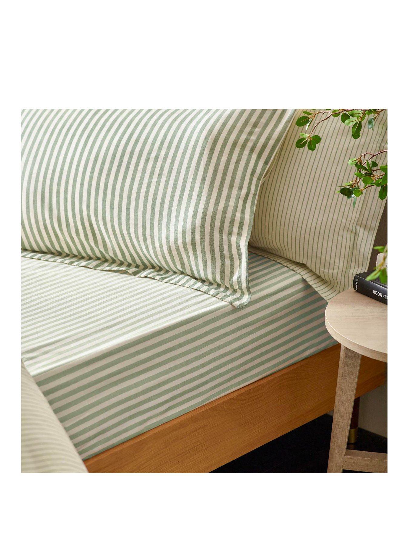  image of yard-hebden-stripe-100-cotton-fitted-sheets-or-pillowcases-forest