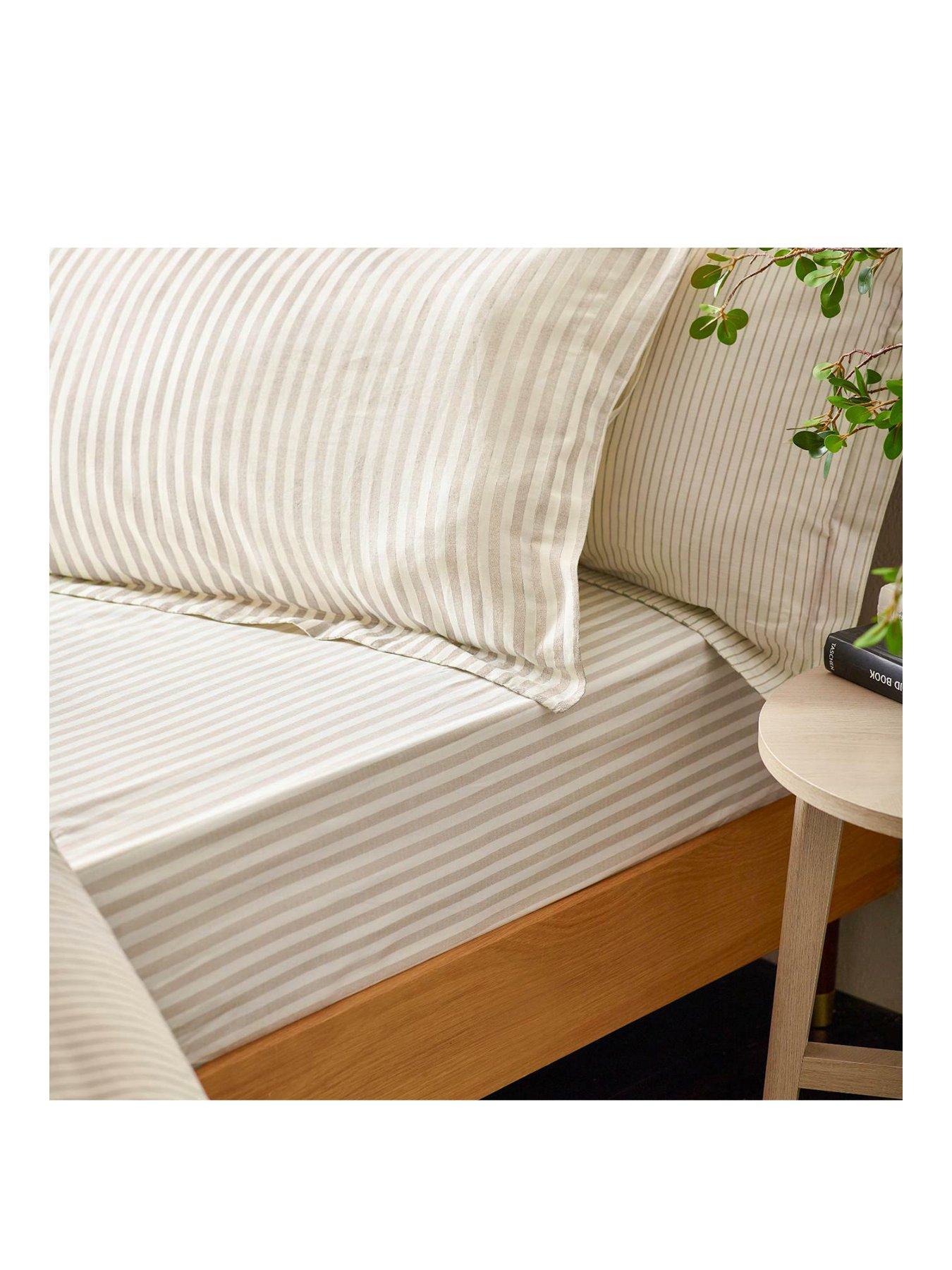  image of yard-hebden-stripe-100-cotton-fitted-sheets-or-pillowcases-natural