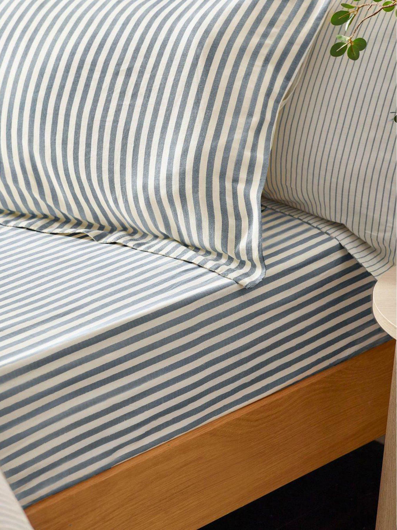 front image of yard-hebden-stripe-100-cotton-fitted-sheets-or-pillowcases-navy