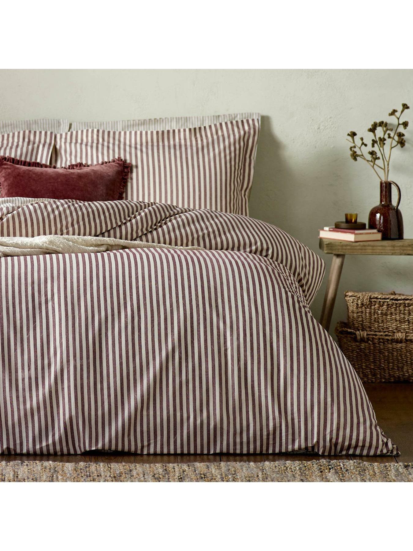 image of yard-hebden-stripe-100-cotton-duvet-set-beetroot
