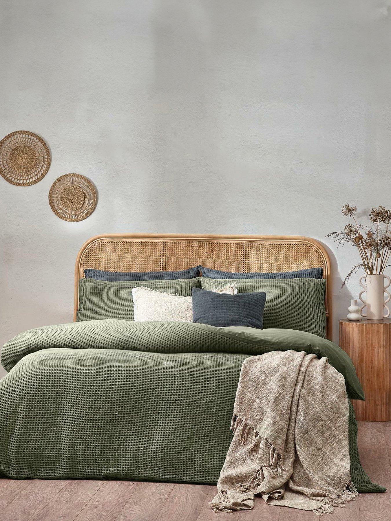 undefined  Chunky Waffle 100% Cotton Duvet Cover Set in Green