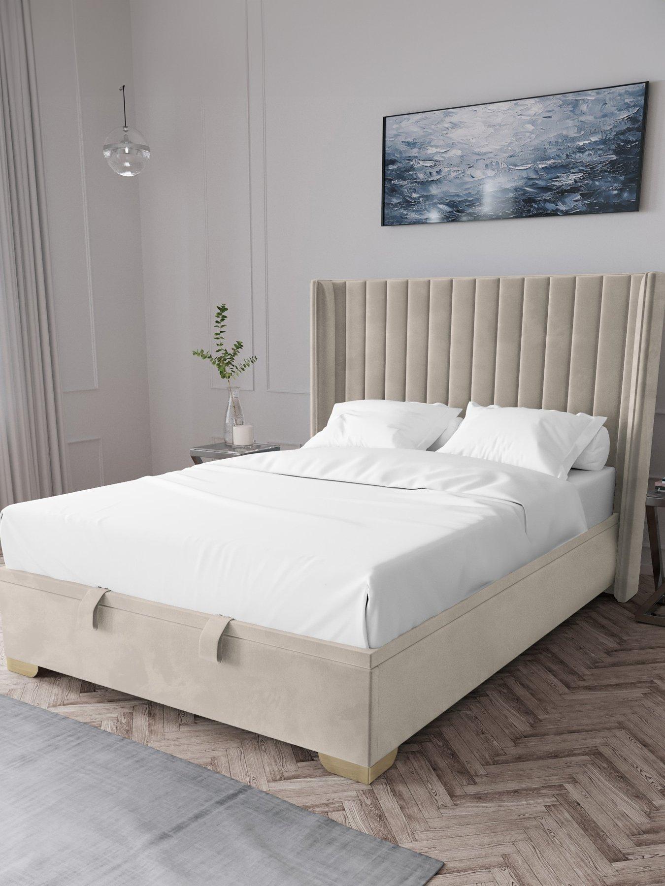 The Very Collection Kingston Velvet End Lift Up Storage Ottoman Bed with Mattress options (Buy  &  SAVE!) - Natural