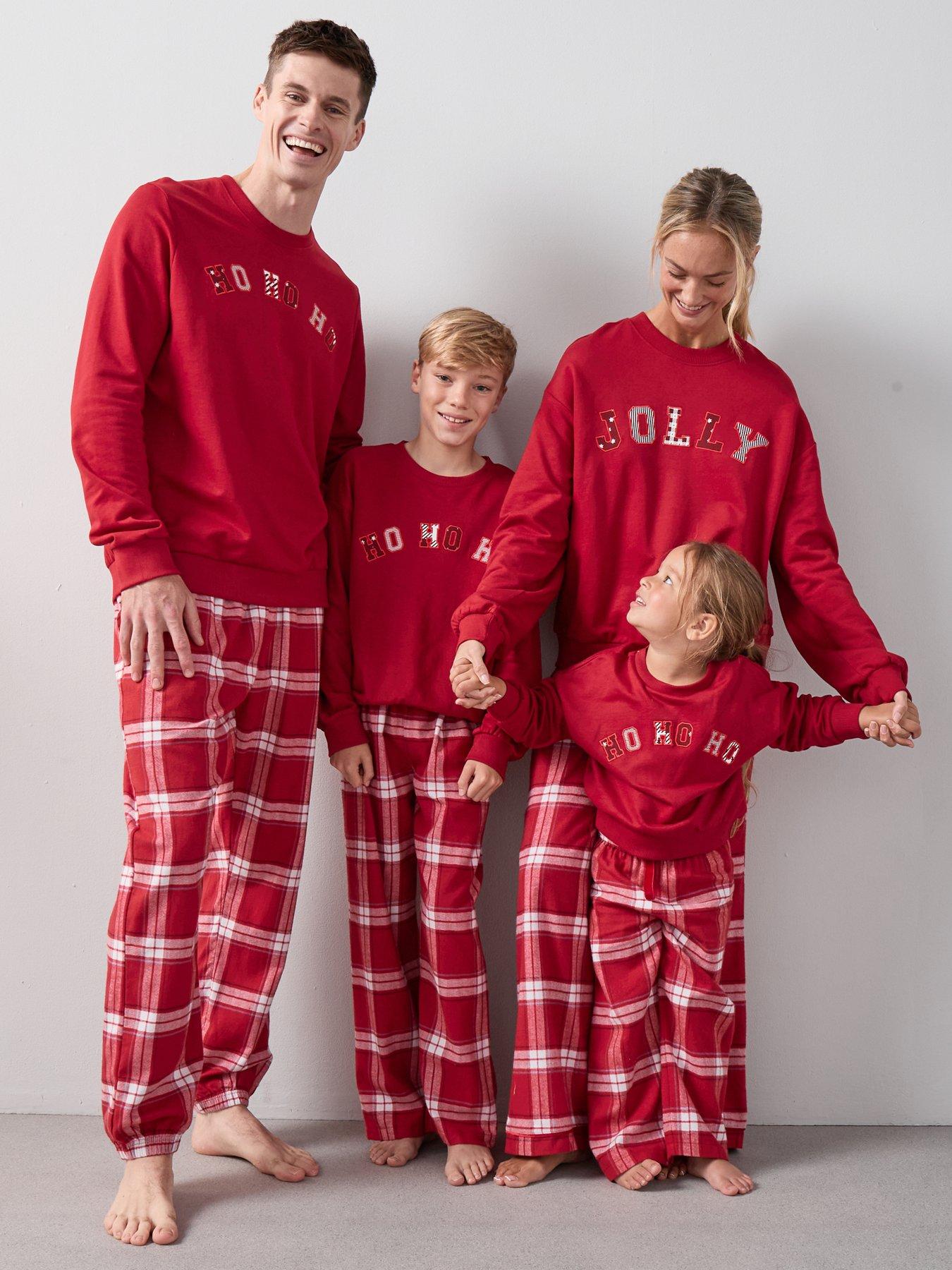 Image 1 of 7 of The Very Collection Mens Family Christmas Pj Jolly Brushed Back Sweat And Woven Bottom Set - Red