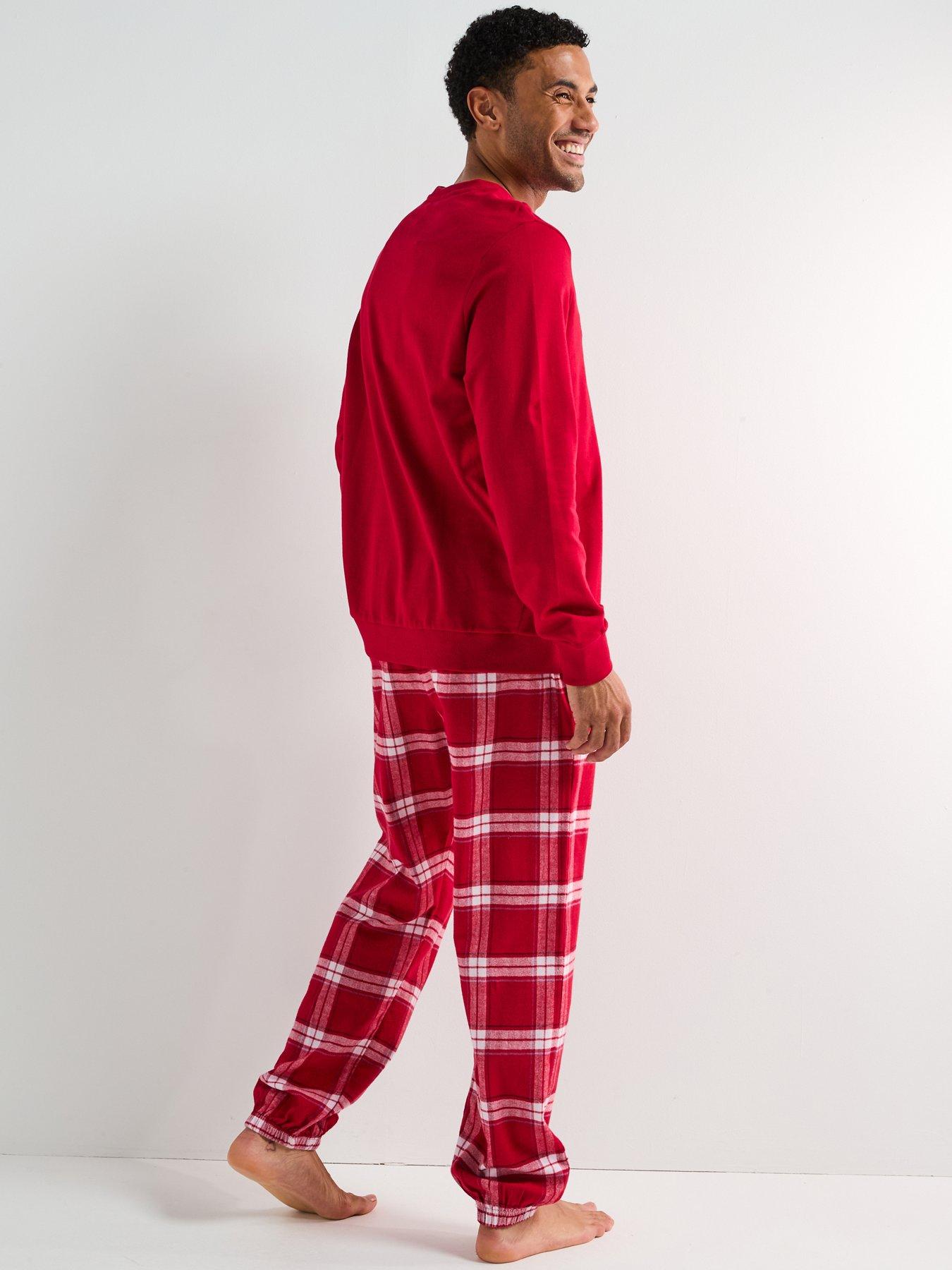 Image 3 of 7 of The Very Collection Mens Family Christmas Pj Jolly Brushed Back Sweat And Woven Bottom Set - Red