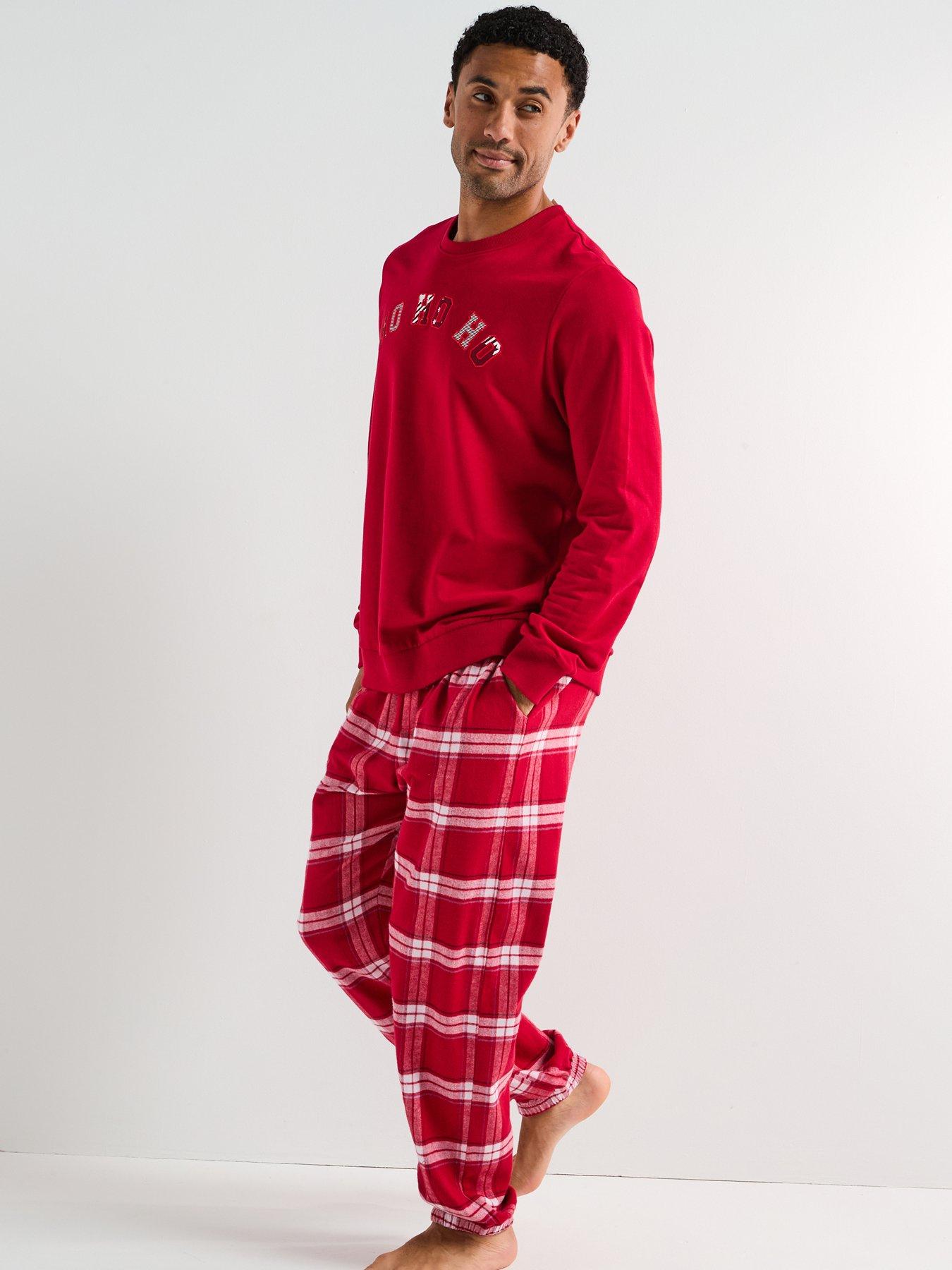 Image 4 of 7 of The Very Collection Mens Family Christmas Pj Jolly Brushed Back Sweat And Woven Bottom Set - Red