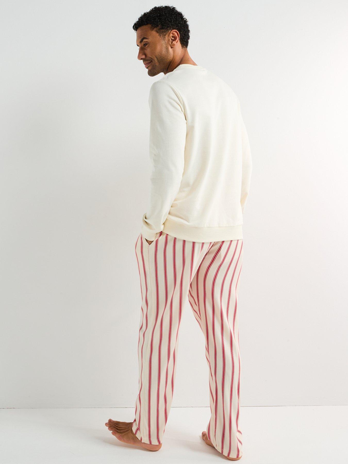  image of the-very-collection-mens-family-christmas-pj-embroided-brushed-sweat-and-woven-bottom-cream