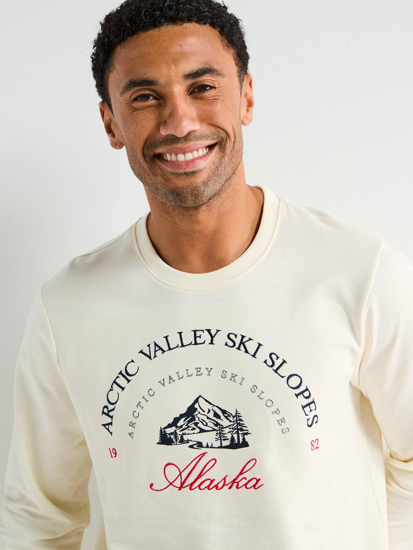  image of the-very-collection-mens-family-christmas-pj-embroided-brushed-sweat-and-woven-bottom-cream