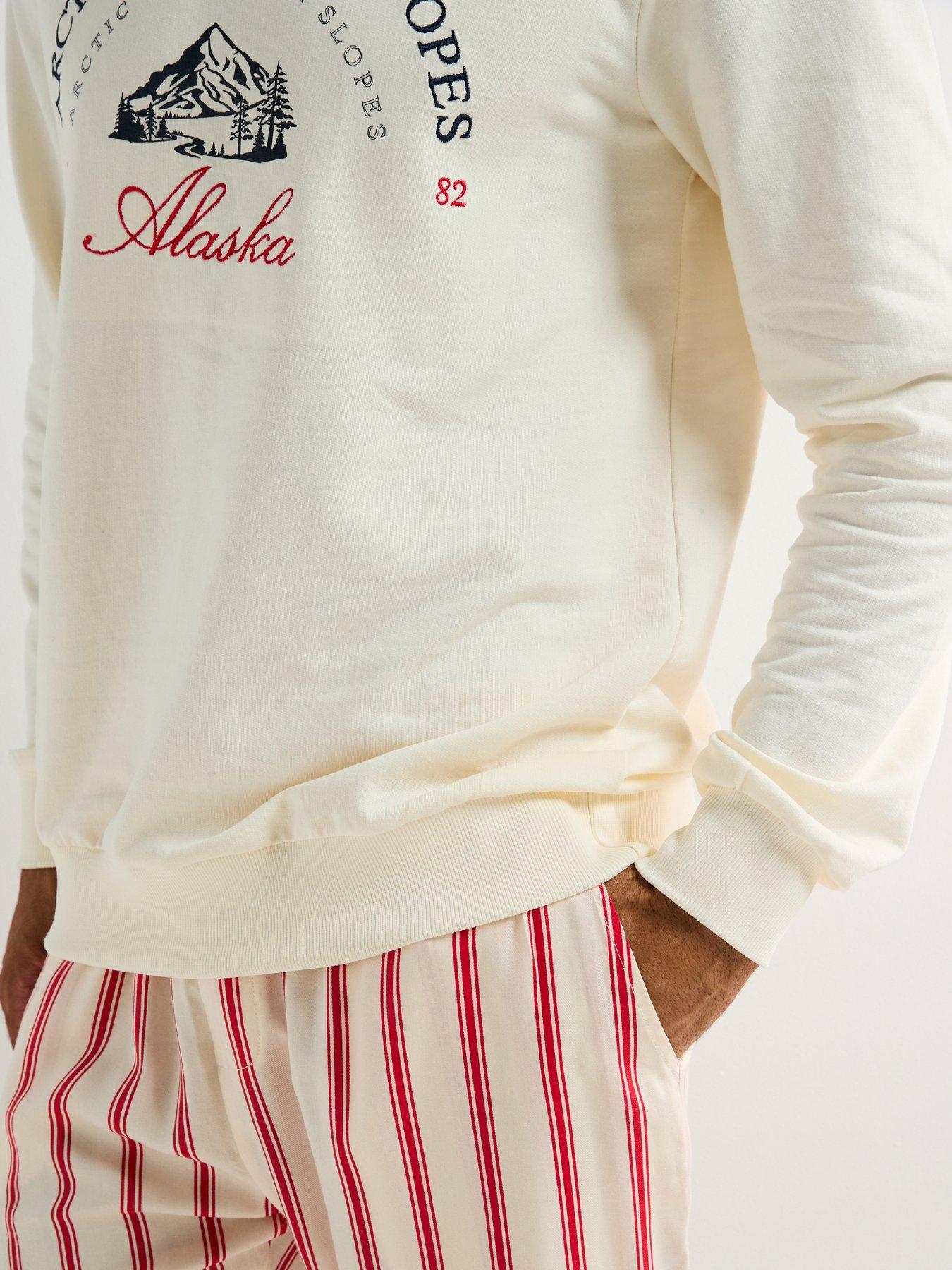  image of the-very-collection-mens-family-christmas-pj-embroided-brushed-sweat-and-woven-bottom-cream
