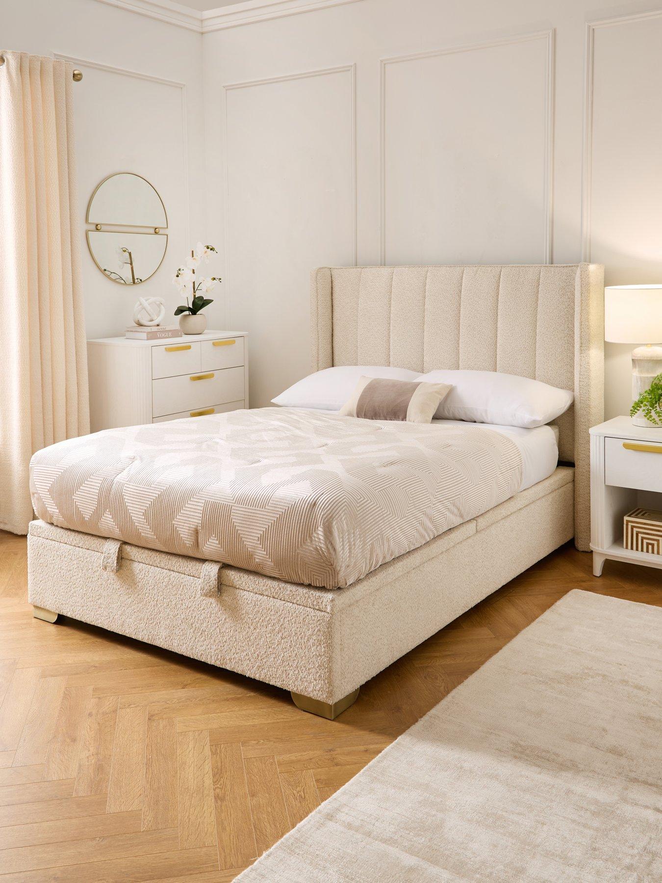 The Very Collection New Dakota Boucle End Lift Up Storage Ottoman Bed with Mattress Options (Buy  &  SAVE!) - Natural