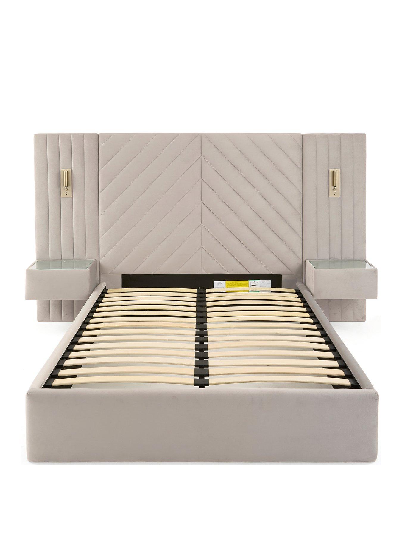 Image 2 of 7 of The Very Collection Torrance Bed with Built-In Side Tables and Lights with Mattress Options (Buy &amp; SAVE!) - Cream