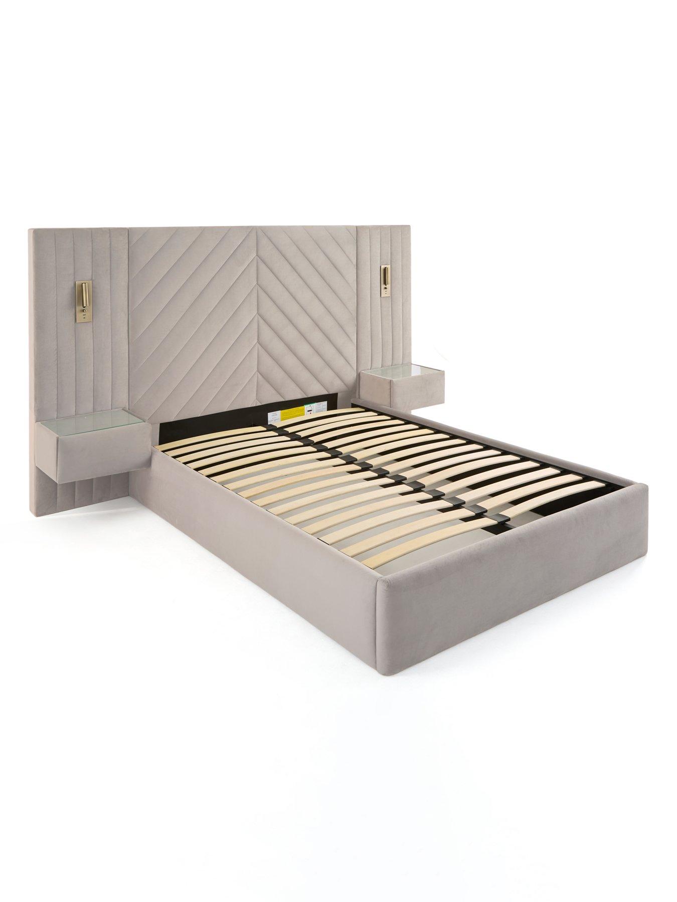Image 3 of 7 of The Very Collection Torrance Bed with Built-In Side Tables and Lights with Mattress Options (Buy &amp; SAVE!) - Cream