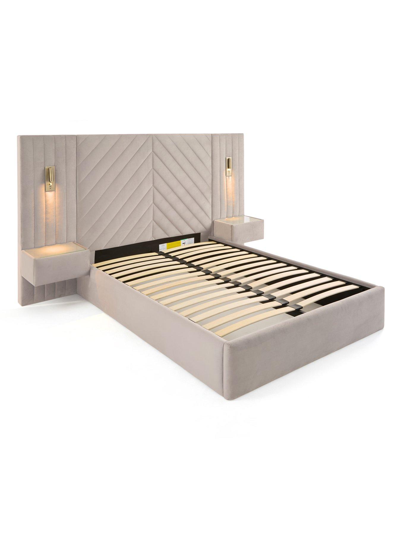 Image 4 of 7 of The Very Collection Torrance Bed with Built-In Side Tables and Lights with Mattress Options (Buy &amp; SAVE!) - Cream