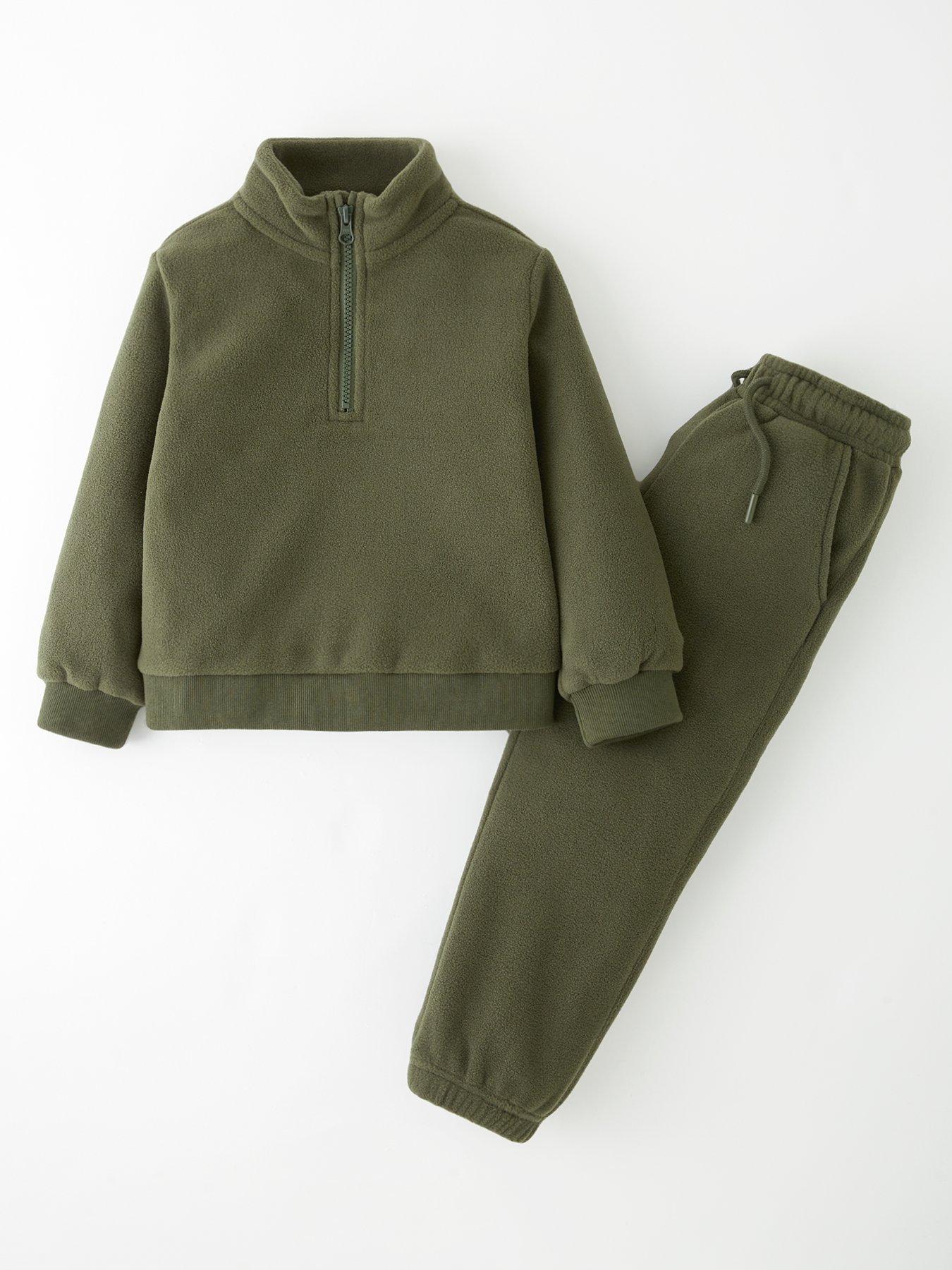 The Very Collection Boys Polar Fleece Funnel Neck Tracksuit Set - Khaki
