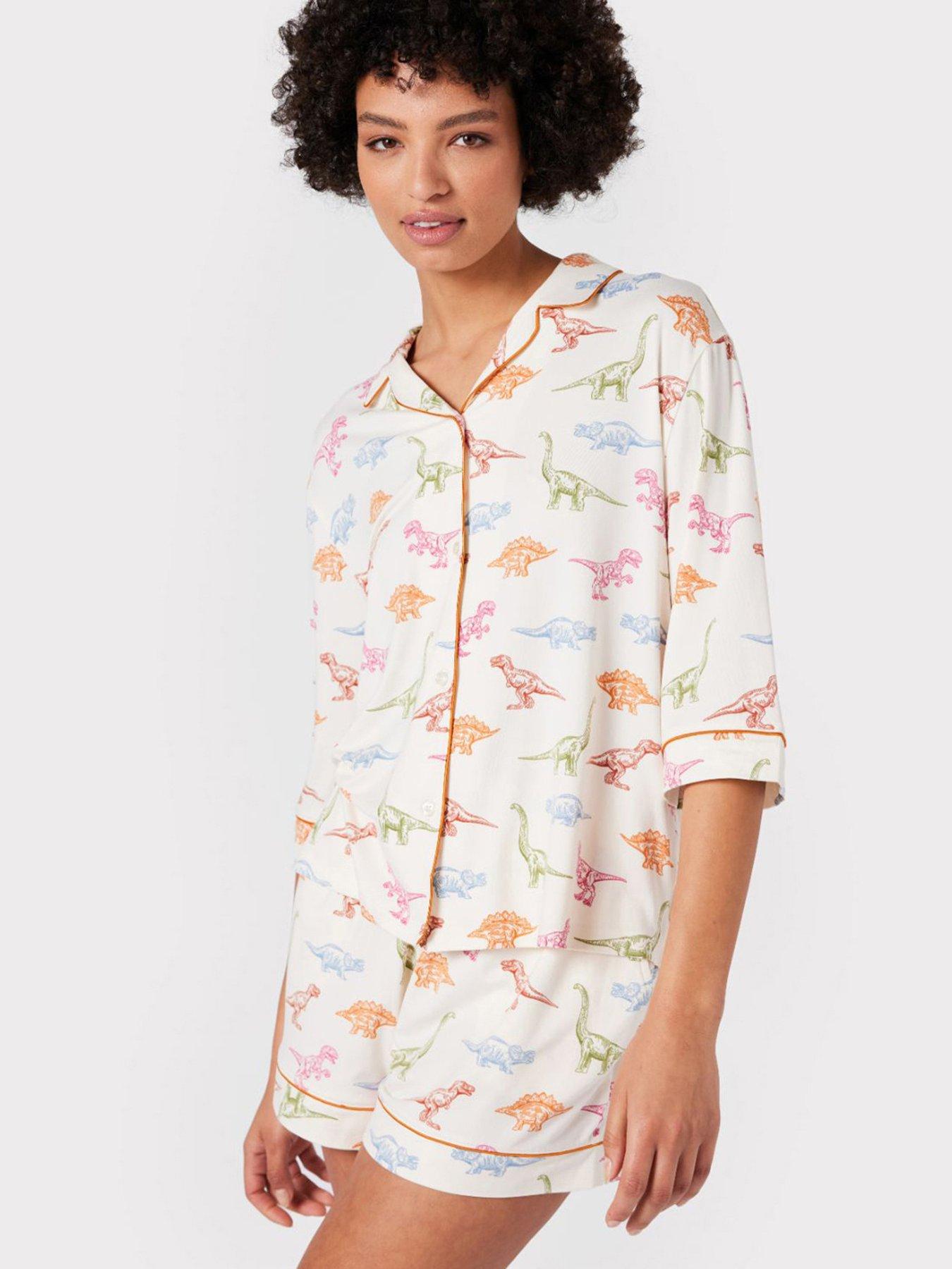 Image 3 of 6 of CHELSEA PEERS Dinosaur Print Short Pyjama Set
