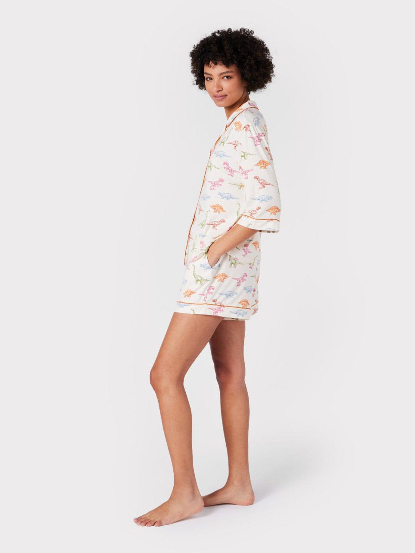 Image 4 of 6 of CHELSEA PEERS Dinosaur Print Short Pyjama Set