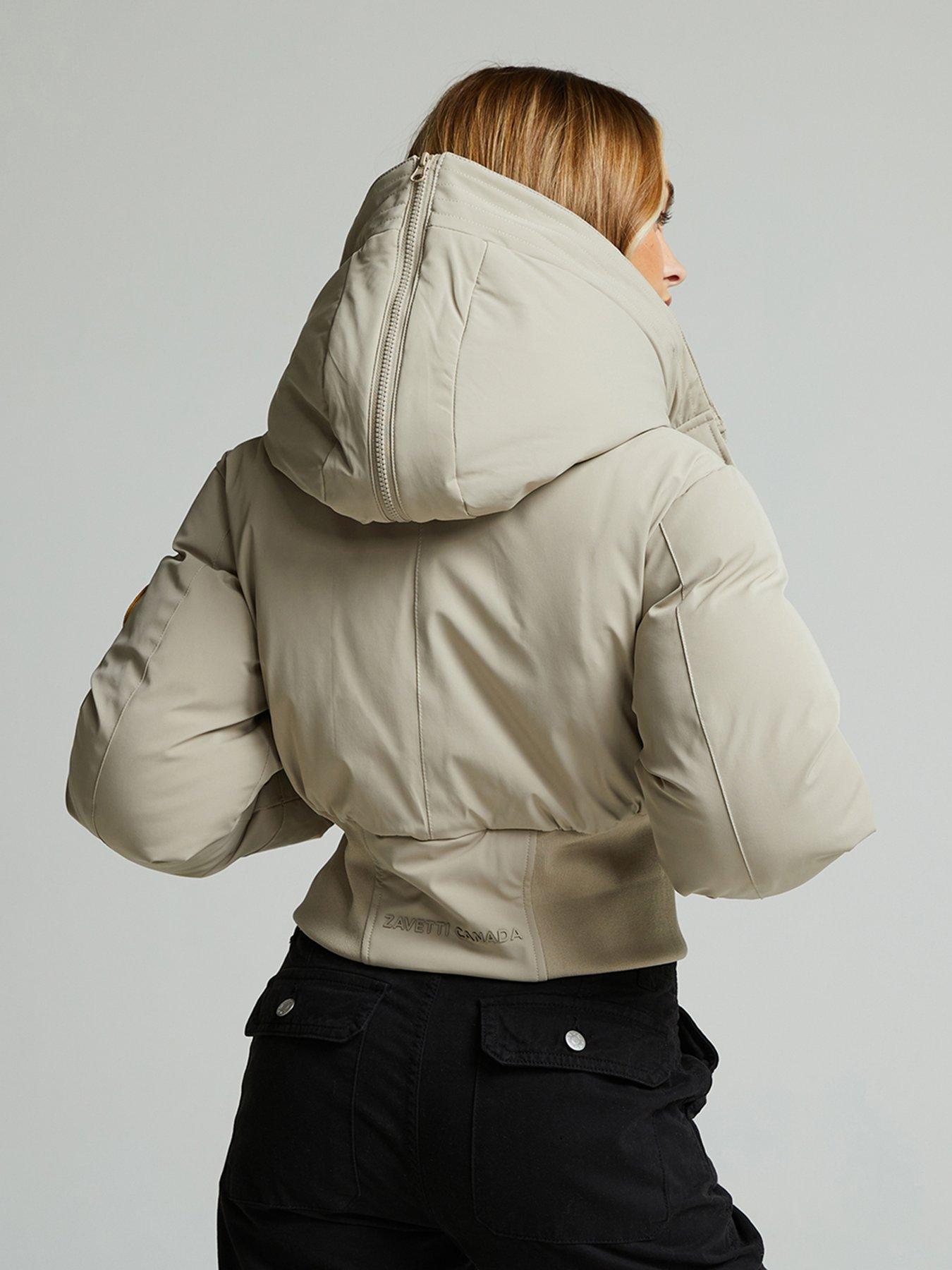  image of zavetti-canada-ossani-split-hood-crop-puffer-bomber-jacket-beige