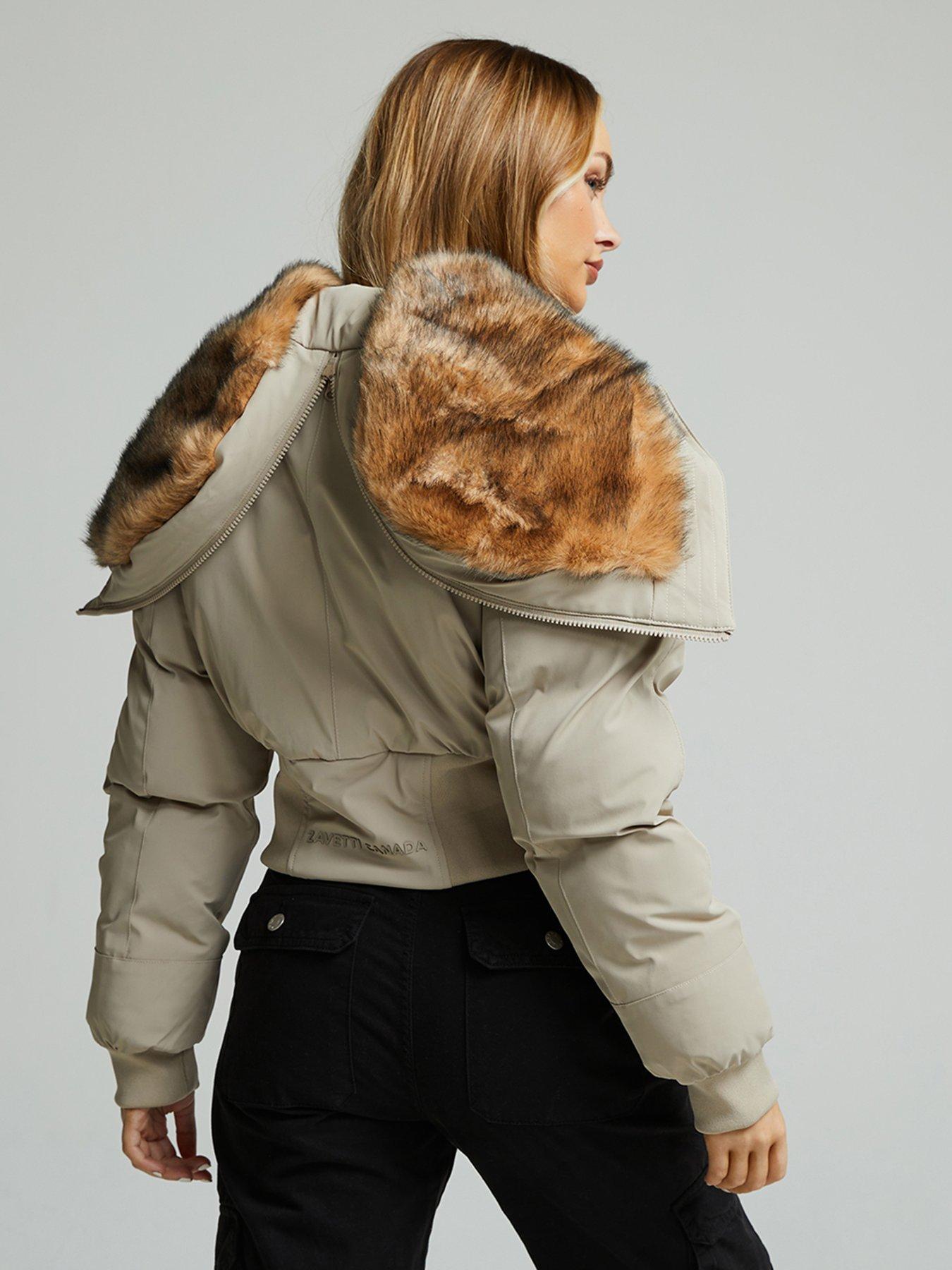 Zavetti Canada Ossani Split Hood Crop Puffer Bomber Jacket - Beige