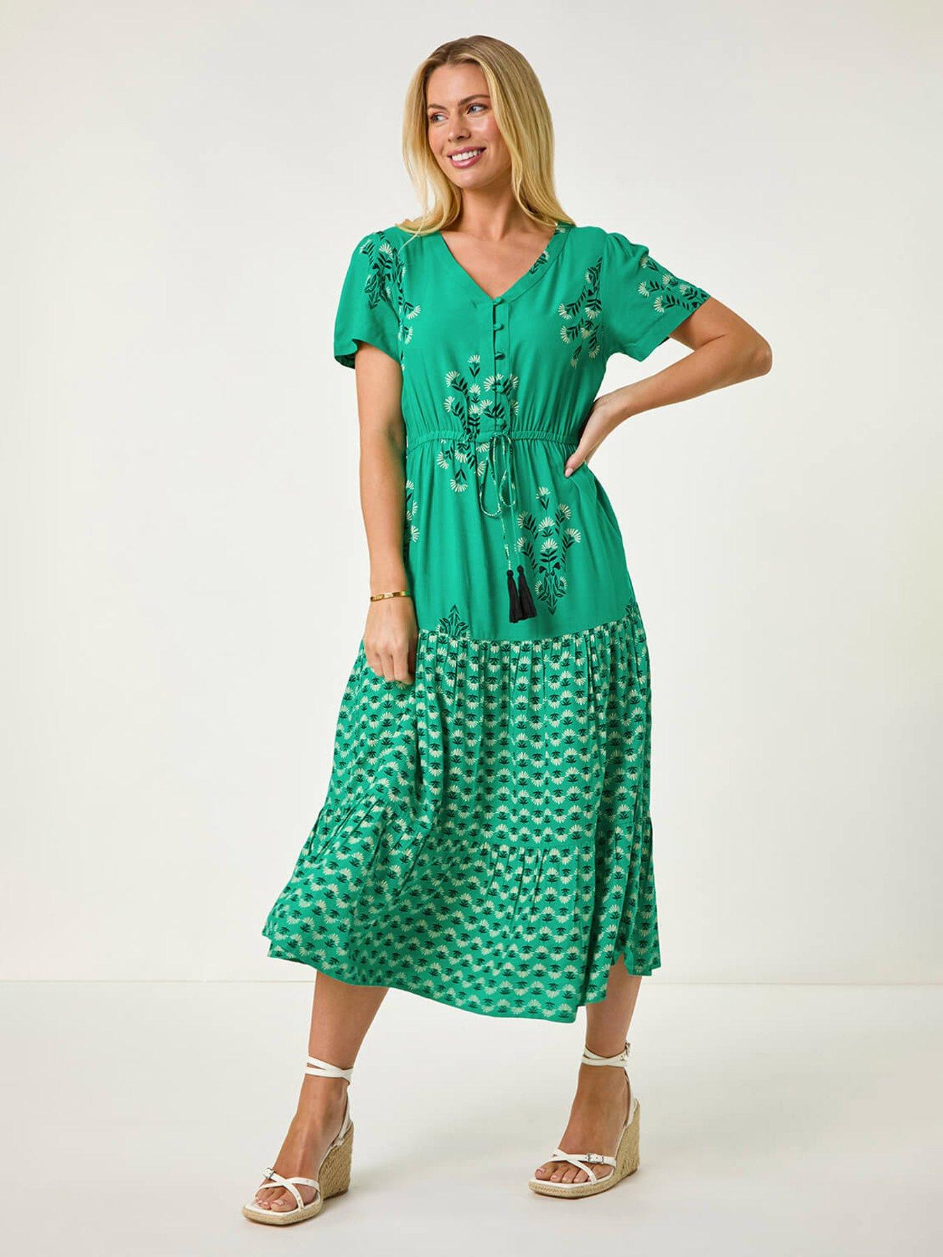 undefined Petite Floral Print Midi Dress - Green