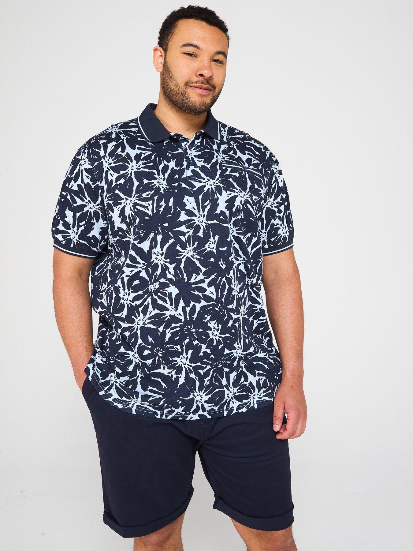 undefined Hawaiian Print Short Sleeve Polo Shirt - Blue