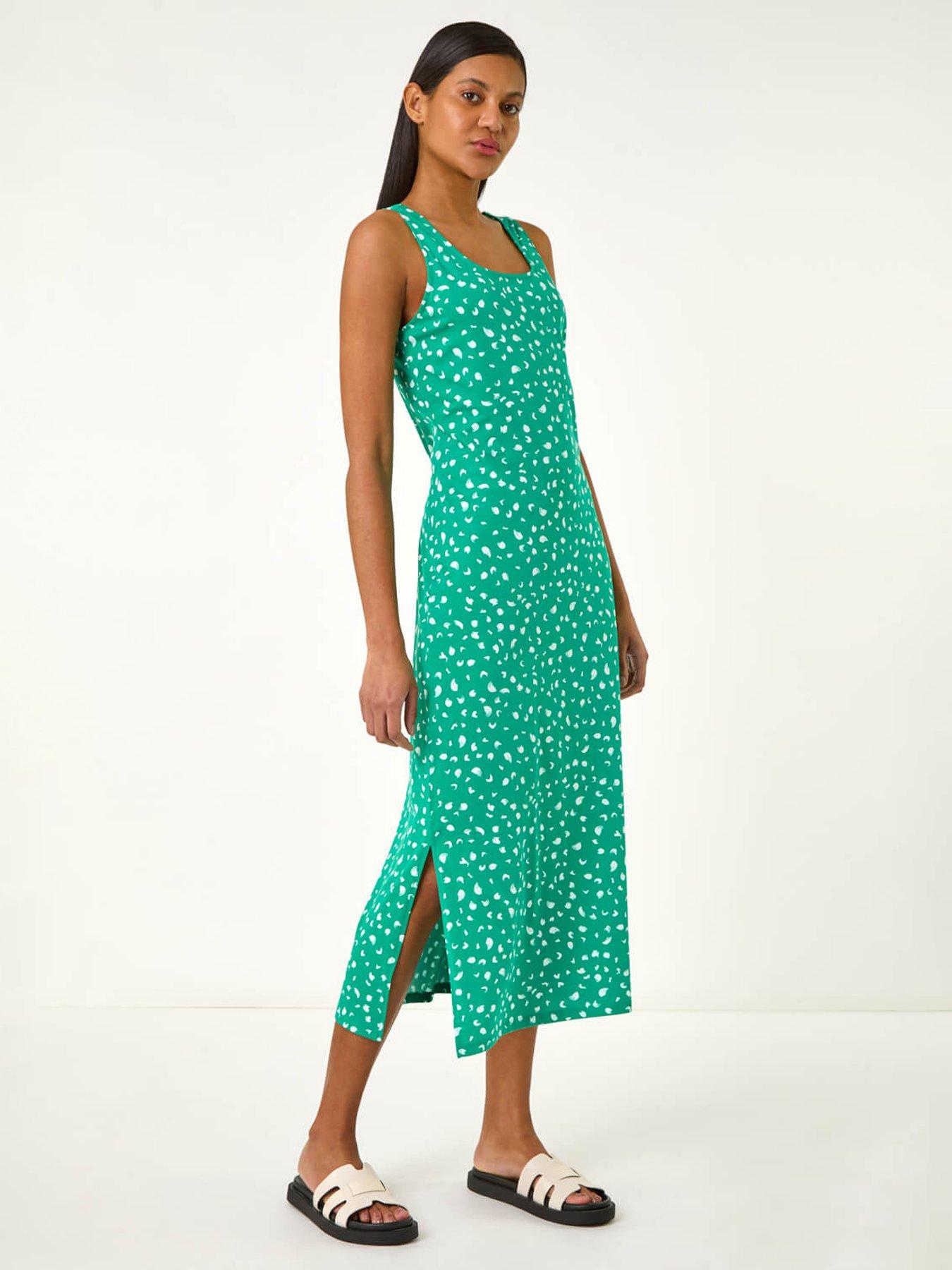 roman-cotton-speckled-print-midi-dress-green