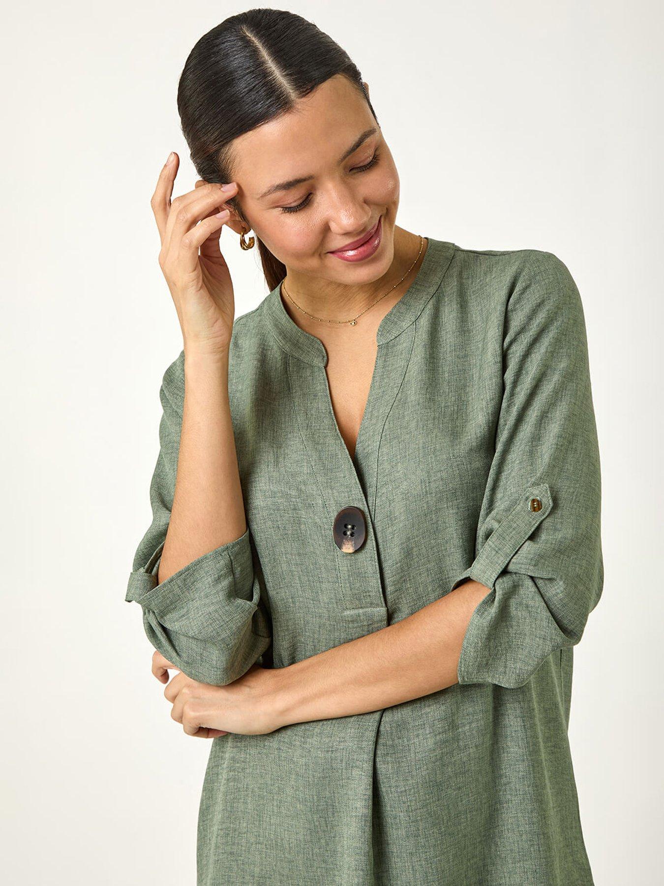  image of roman-longline-v-neck-button-tunic-top-sage