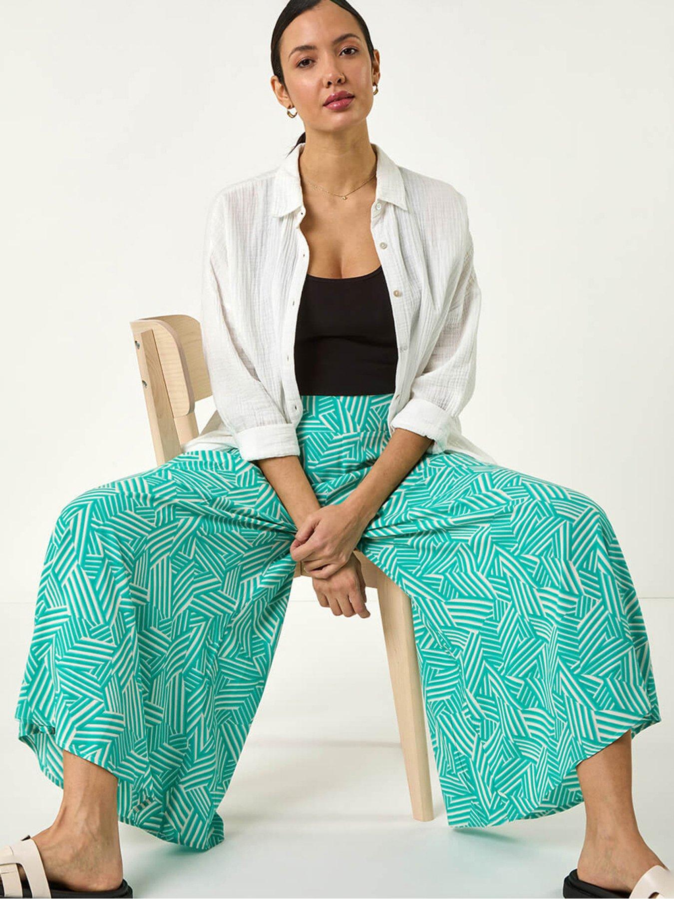 Image 1 of 5 of Roman Geometric Print Cullotte Trousers - Mint