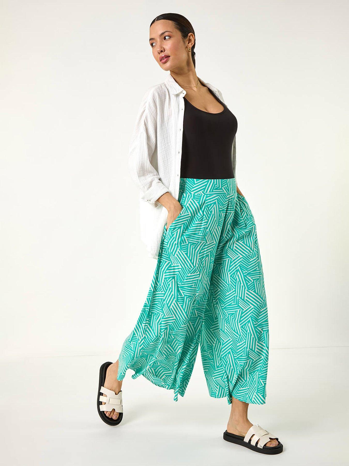 Image 3 of 5 of Roman Geometric Print Cullotte Trousers - Mint