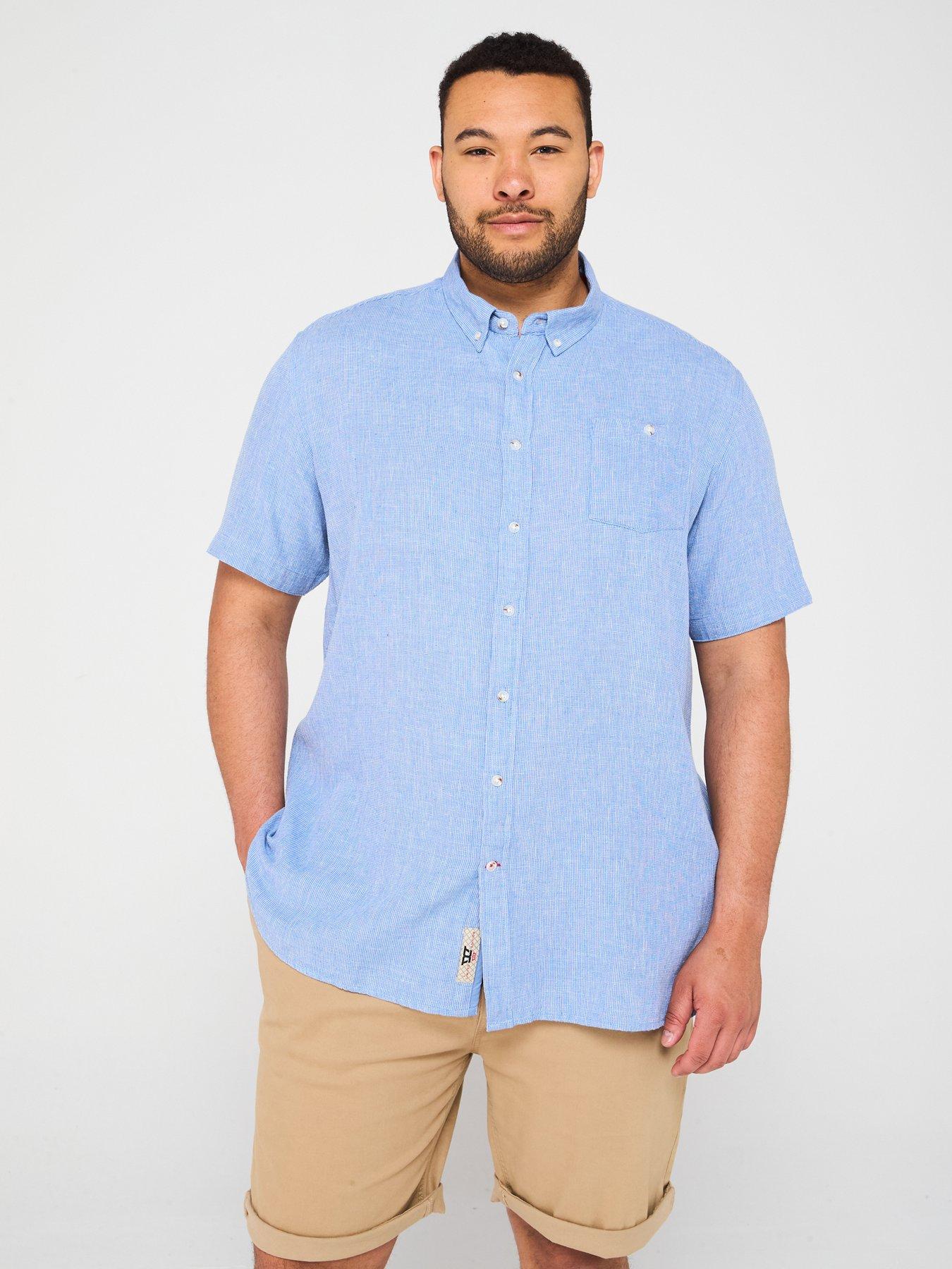 d555-linen-mix-short-sleeve-pocket-detail-shirt-blue