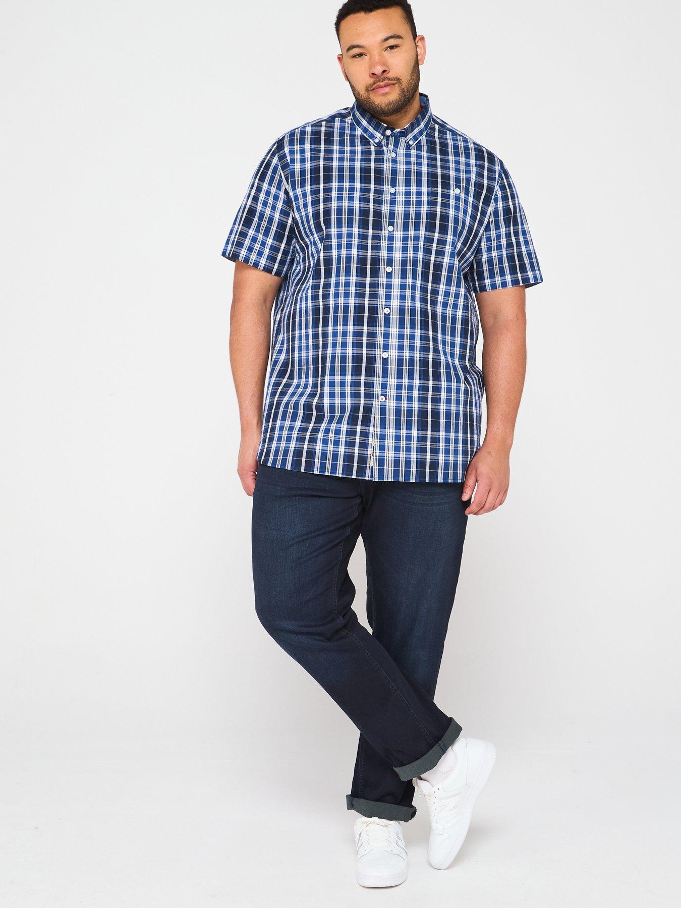  image of d555-check-button-down-collar-short-sleeve-shirt