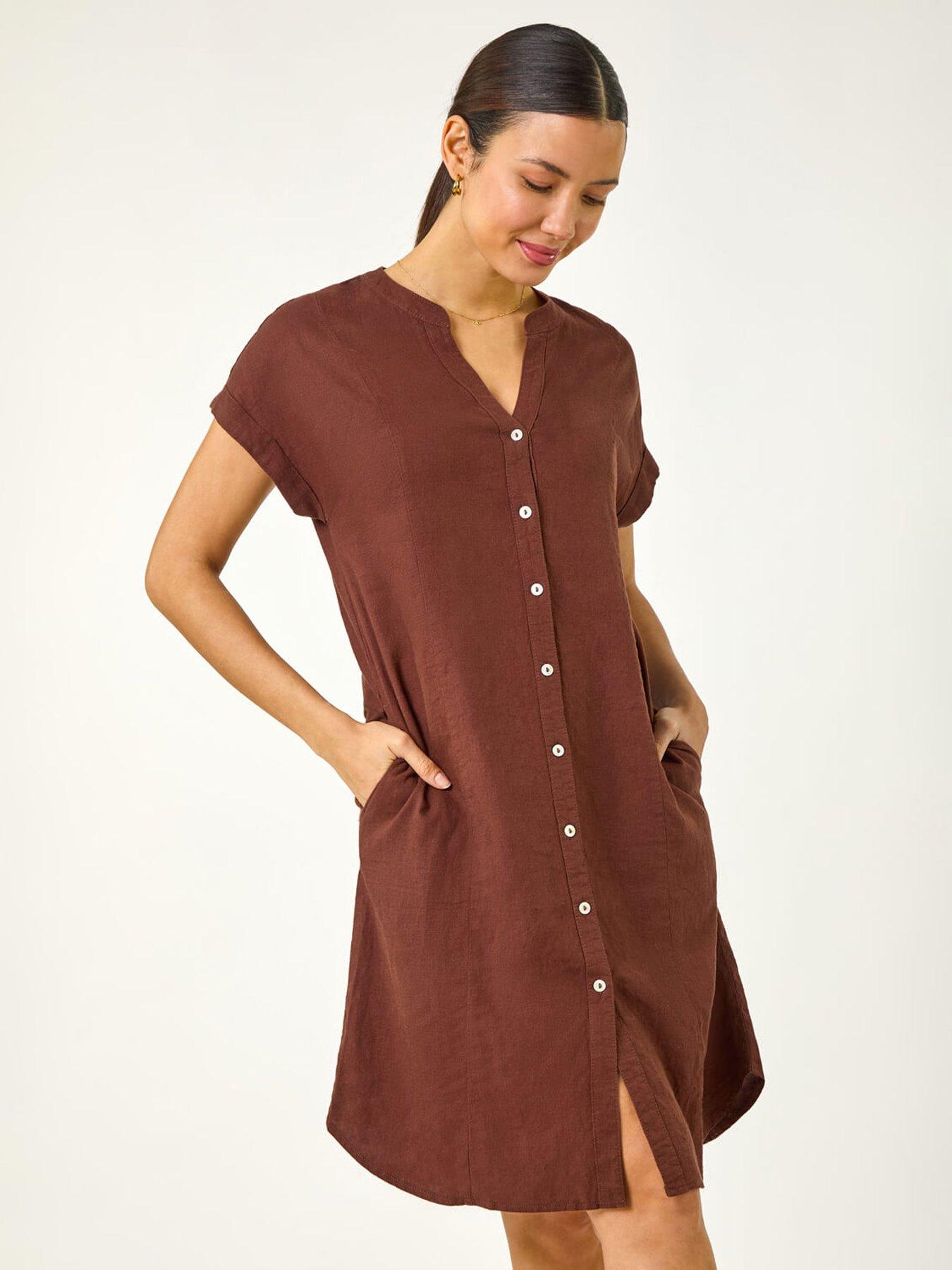 roman-linen-mix-shift-dress-chocolate