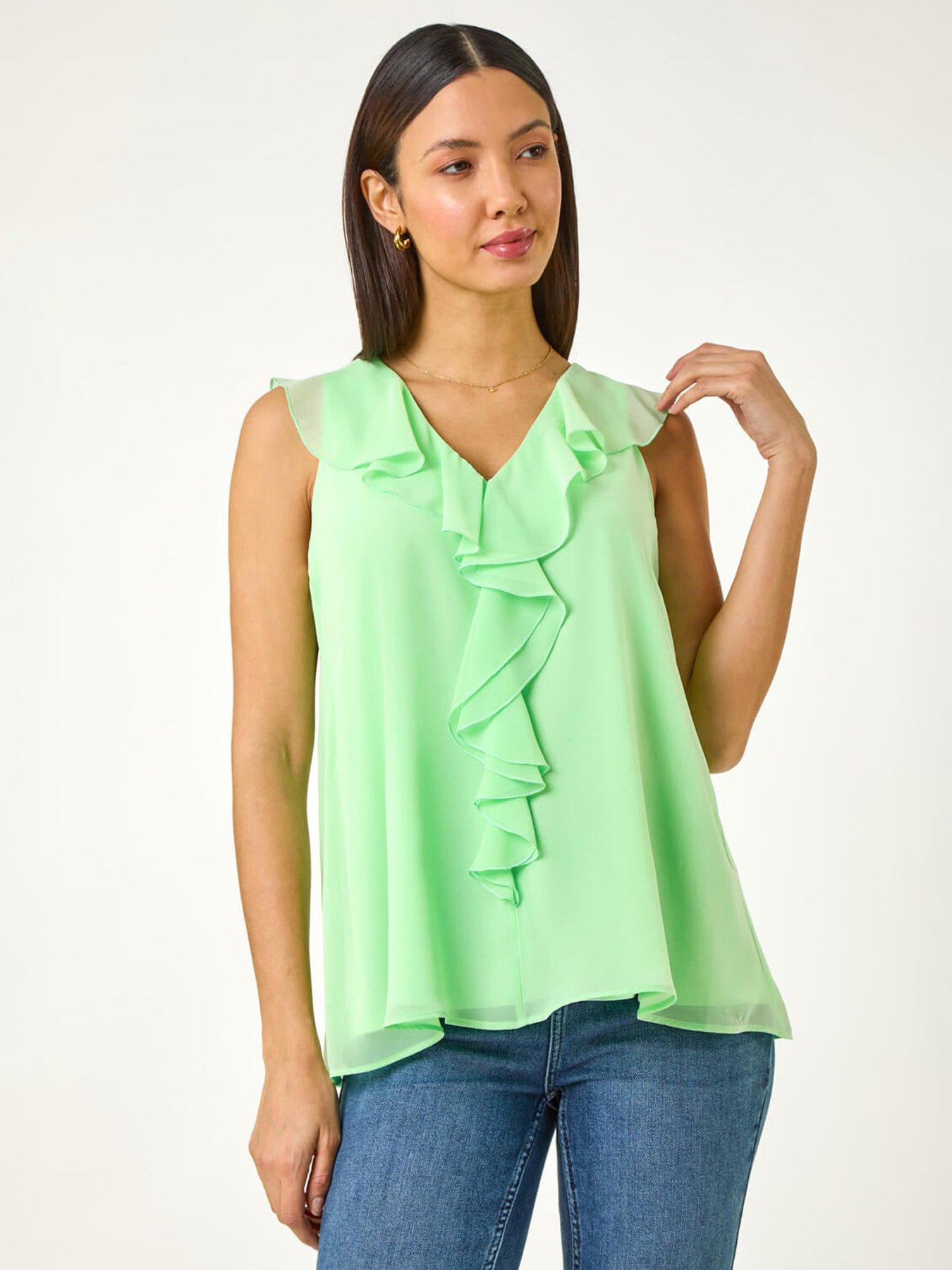 undefined Chiffon Ruffle Vest Top - Mint