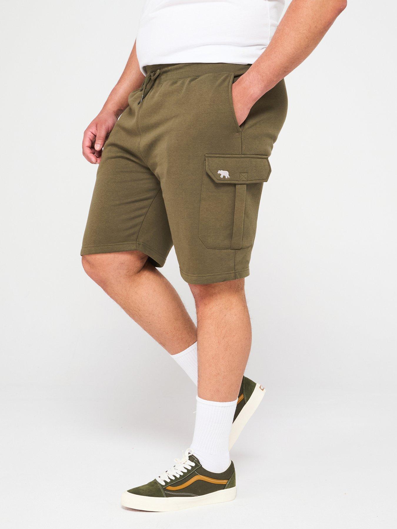 d555-elasticated-waist-embroidery-detail-fleece-cargo-shorts