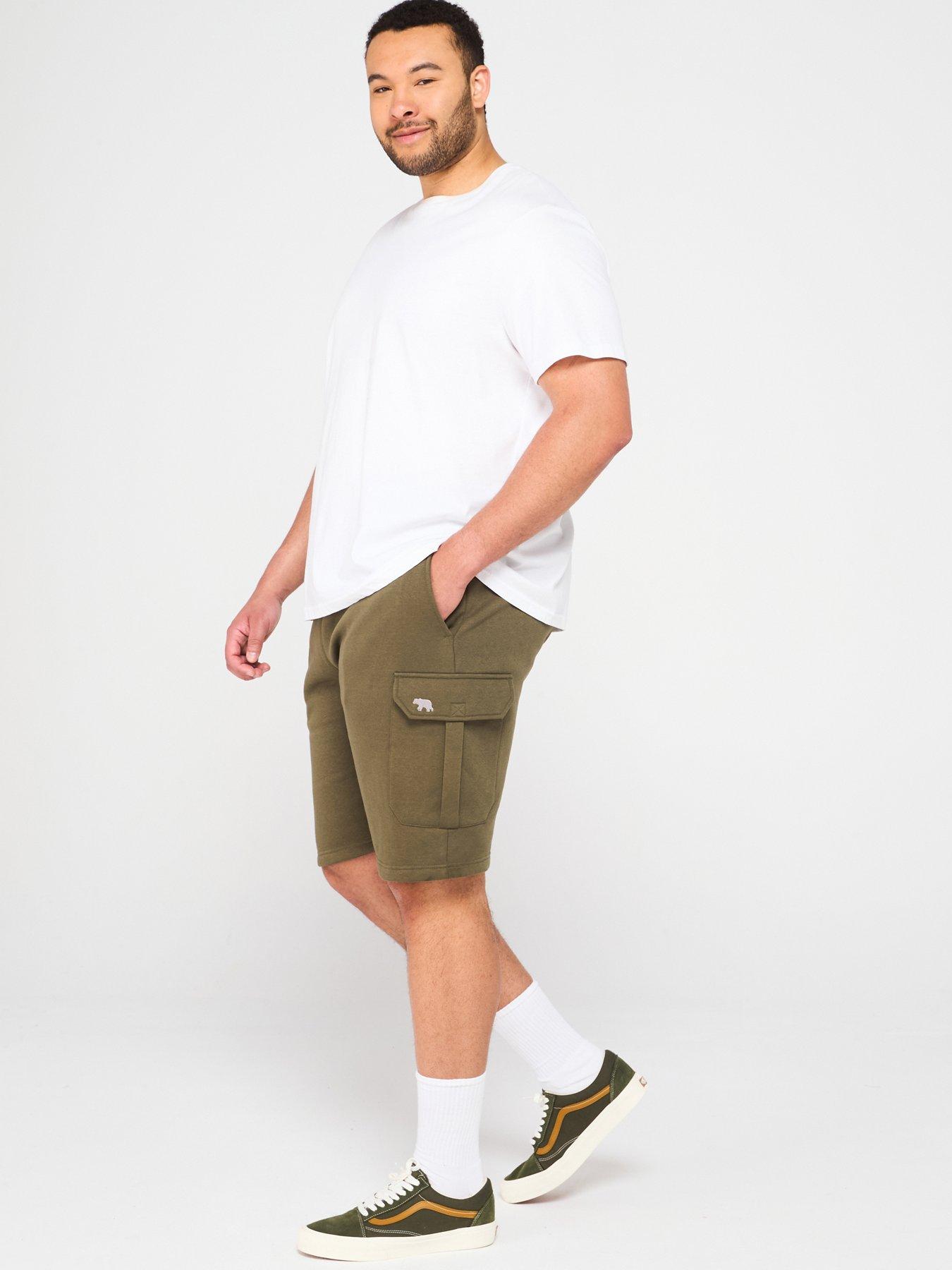  image of d555-elasticated-waist-embroidery-detail-fleece-cargo-shorts