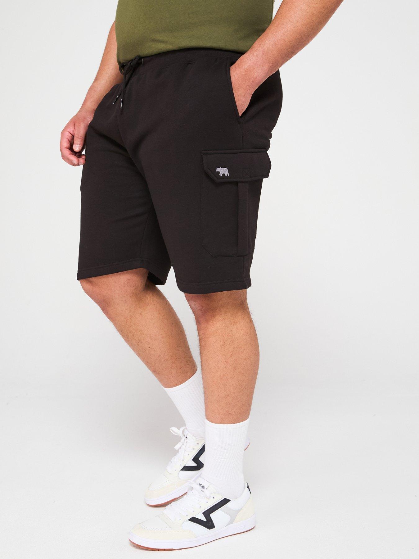 d555-elasticated-waist-embroidery-detail-fleece-cargo-shorts