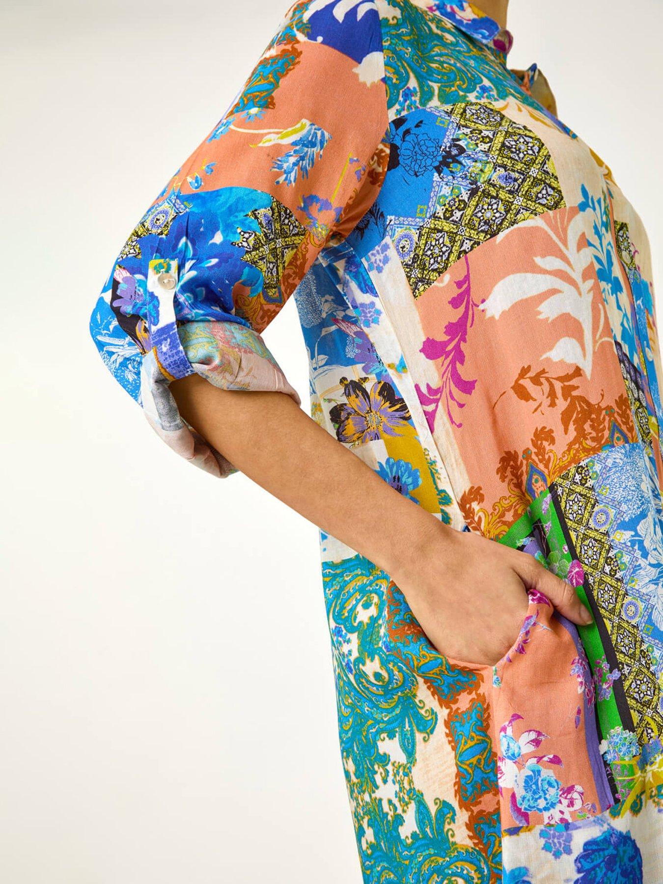 Image 5 of 5 of Roman Abstract Collared Shirt Dress - Blue