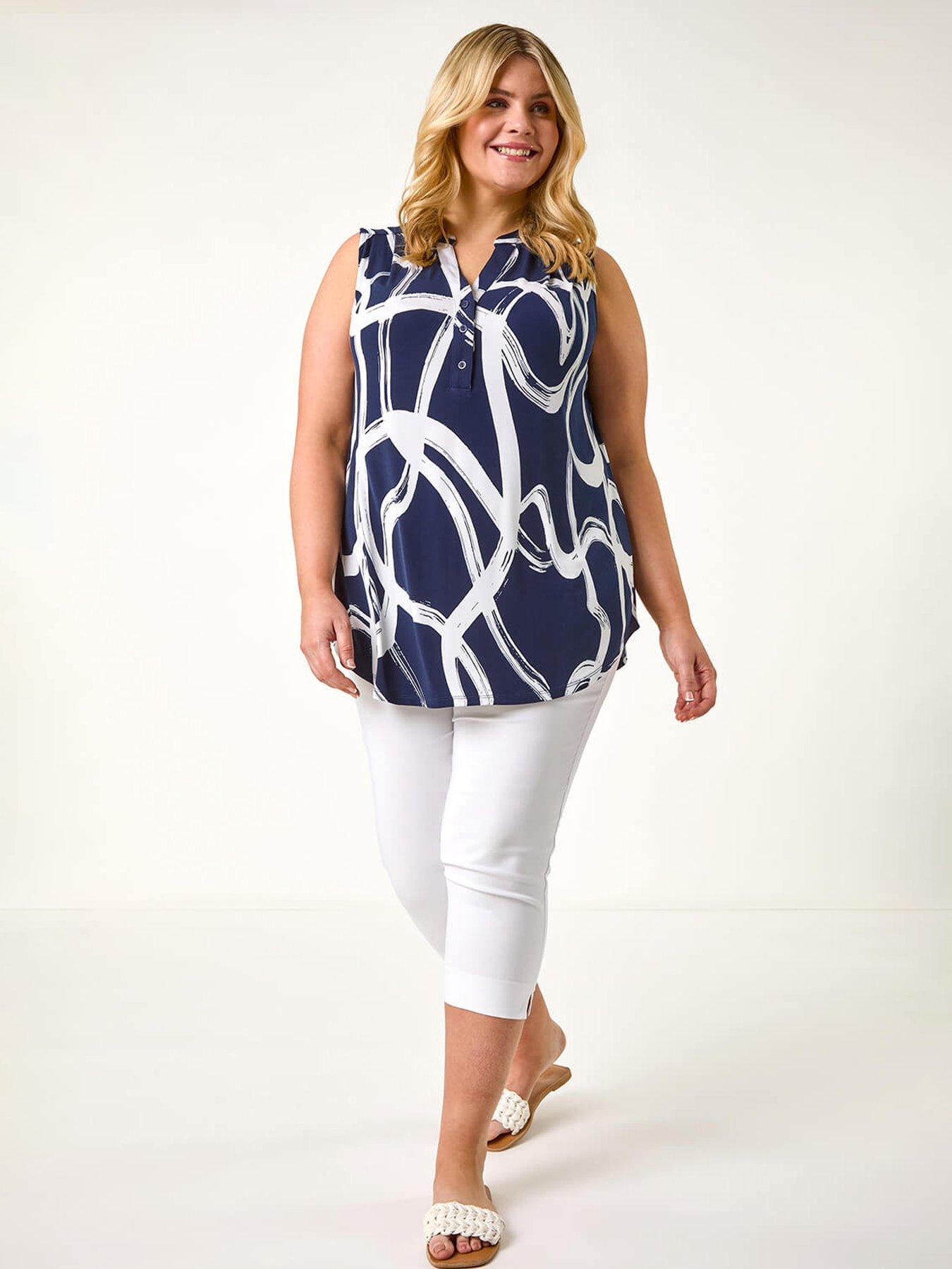  image of roman-curve-abstract-print-vest-top-navy